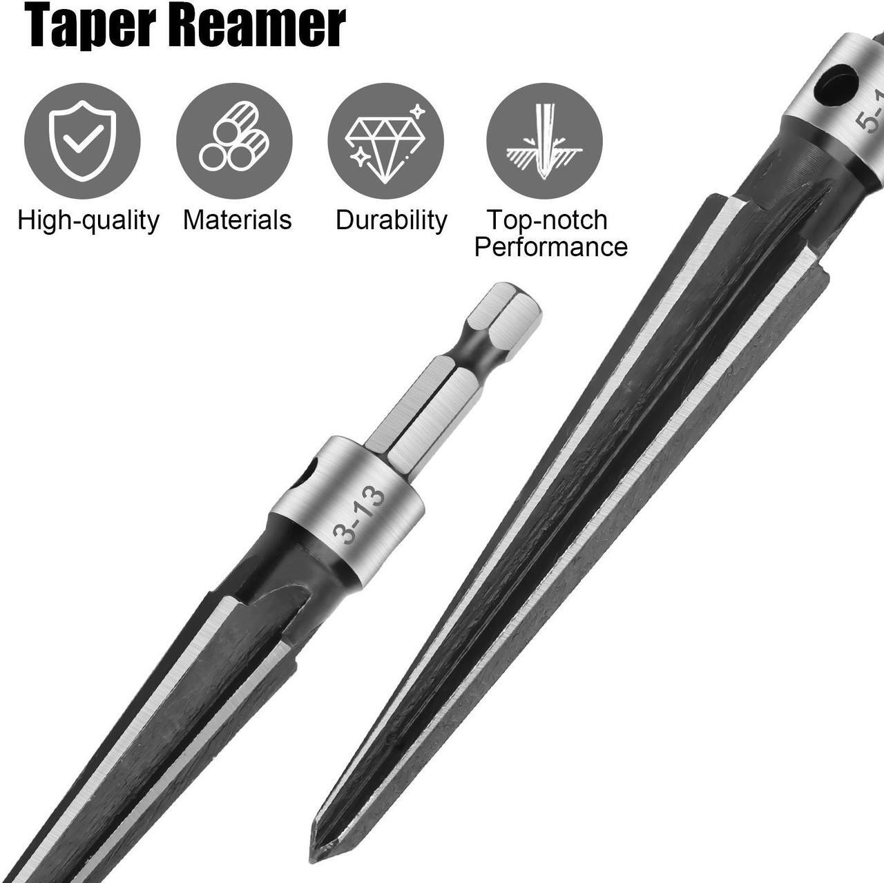 Alt view image 4 of 7 - 2Pcs Tapered Reamer Set - Detachable T-Handle,Compatible with Power Tools,1/8"-1/2" (3-13mm) & 3-16''-5/8'' (5-16mm),Precision Hole Enlargement for Metal, Wood, and Plastic