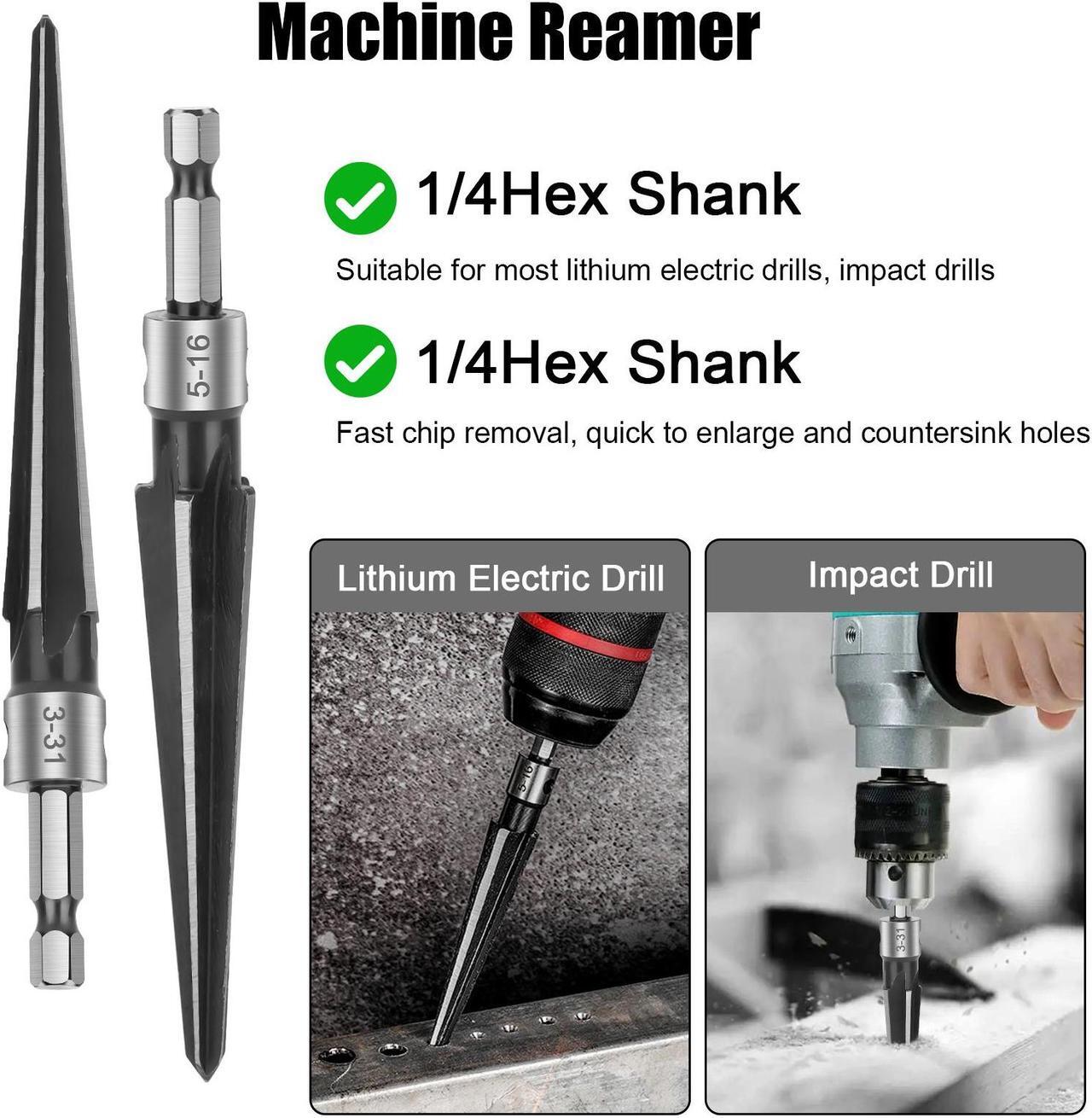 Alt view image 2 of 7 - 2Pcs Tapered Reamer Set - Detachable T-Handle,Compatible with Power Tools,1/8"-1/2" (3-13mm) & 3-16''-5/8'' (5-16mm),Precision Hole Enlargement for Metal, Wood, and Plastic