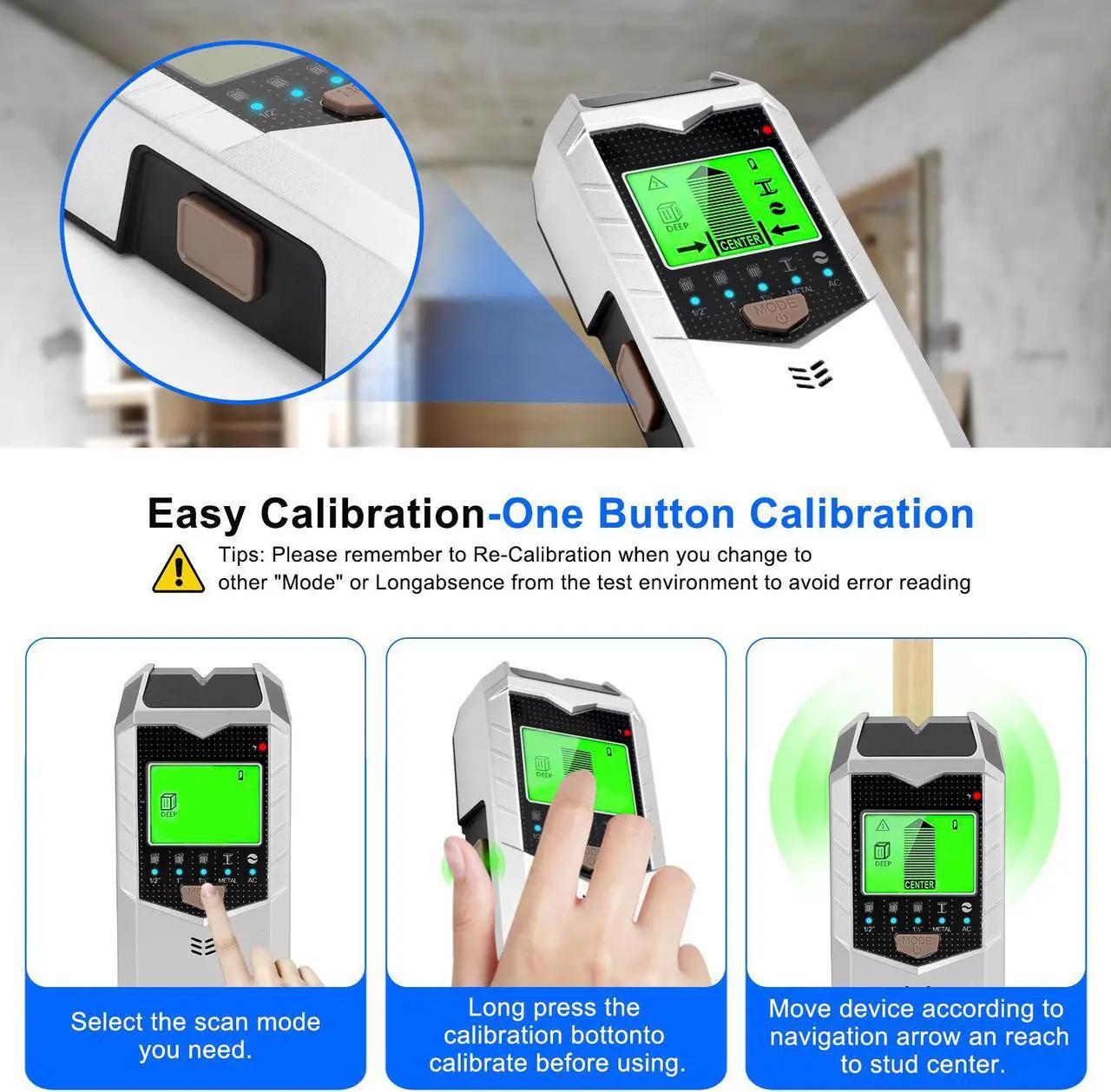 Alt view image 3 of 7 - NSI 5 in 1 Stud Finder Wall Scanner - Stud Finder Wall Sensor Detector with LED Display & Audio Alarm for Wood, Metal, AC Wire Detectior(Silver)