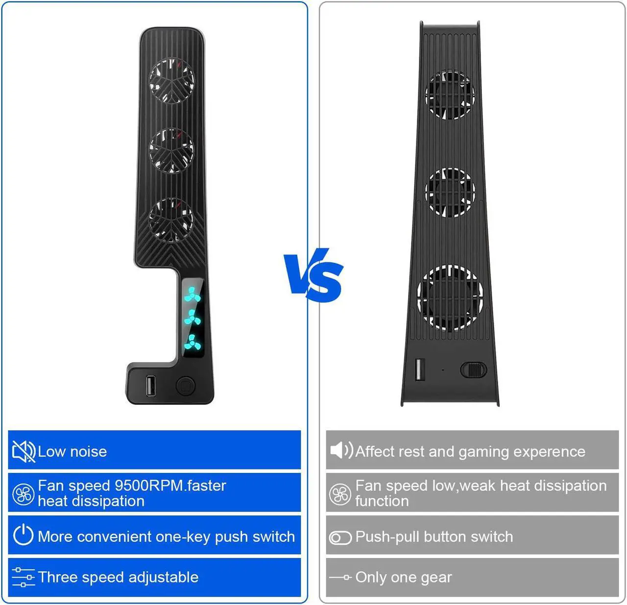Alt view image 5 of 6 - NSI Quiet Cooling Fan for PS5 Slim with 3 Adjustable Speeds and Extra USB Port - Optimal Heat Dissipation for 2023 PS5 Slim Digital/Disc Edition (Black)