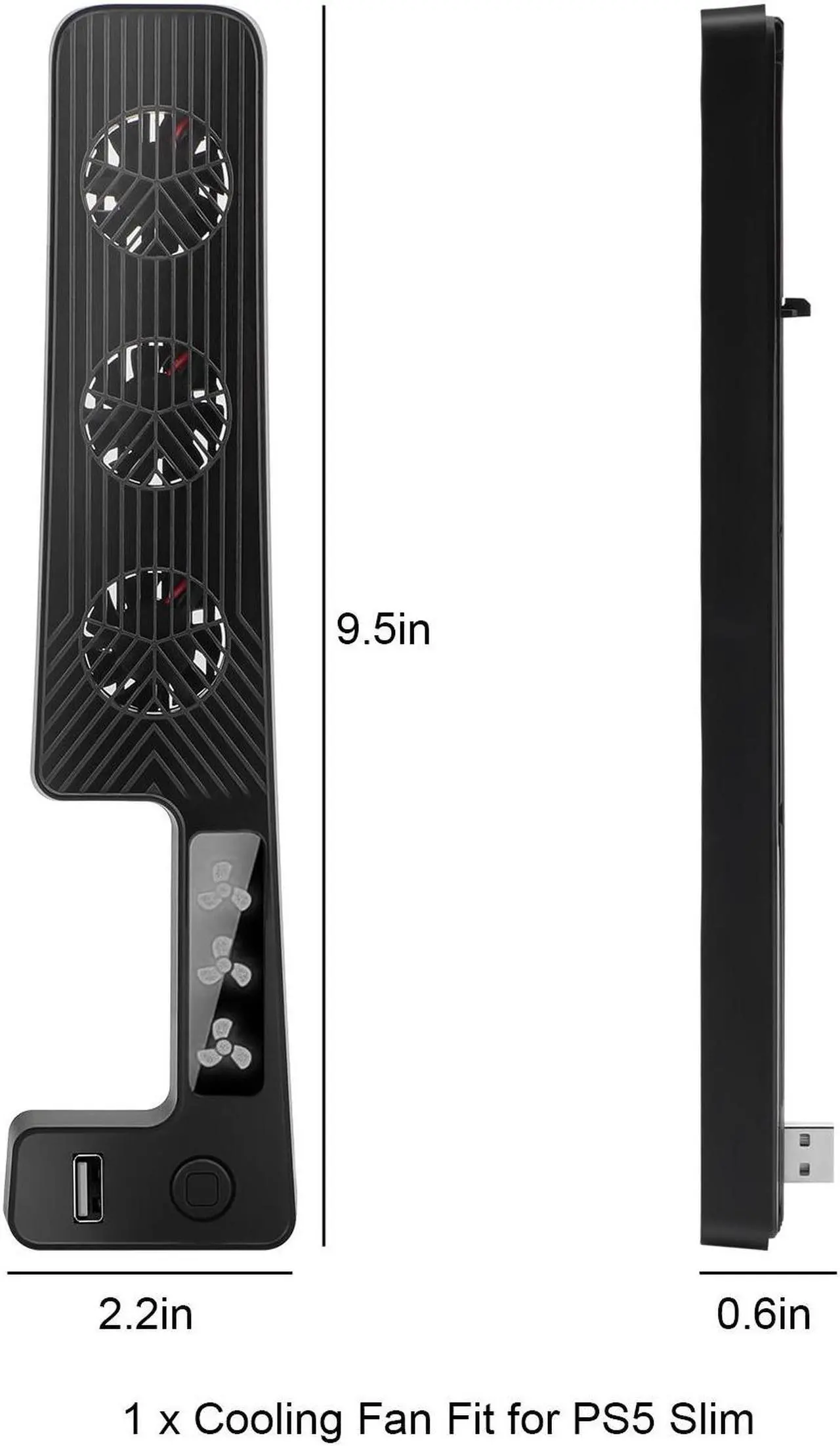Alt view image 6 of 6 - NSI Quiet Cooling Fan for PS5 Slim with 3 Adjustable Speeds and Extra USB Port - Optimal Heat Dissipation for 2023 PS5 Slim Digital/Disc Edition (Black)