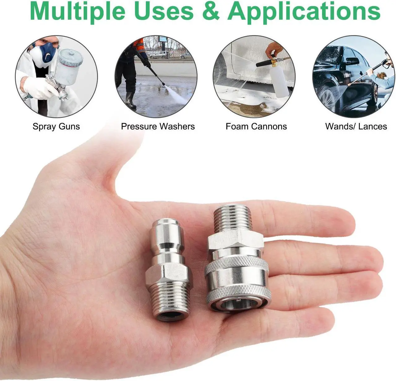 Alt view image 2 of 7 - NSI 4 Pcs 3/8" NPT Stainless Steel Pressure Washer Quick Connect Set - High Pressure 6000 PSI Adapters for Ball switch Pressure Washer Parts