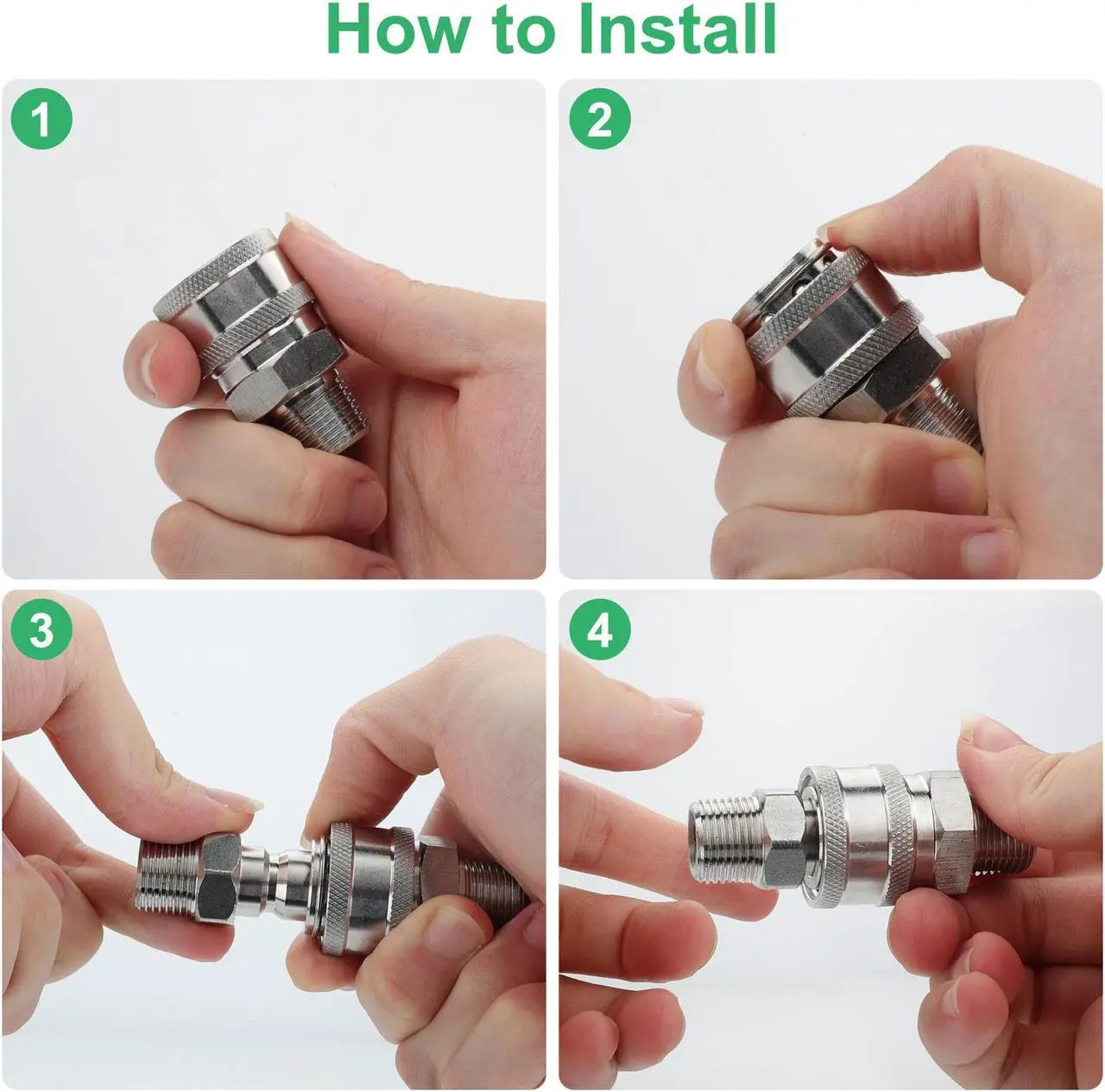 Alt view image 6 of 7 - NSI 4 Pcs 3/8" NPT Stainless Steel Pressure Washer Quick Connect Set - High Pressure 6000 PSI Adapters for Ball switch Pressure Washer Parts