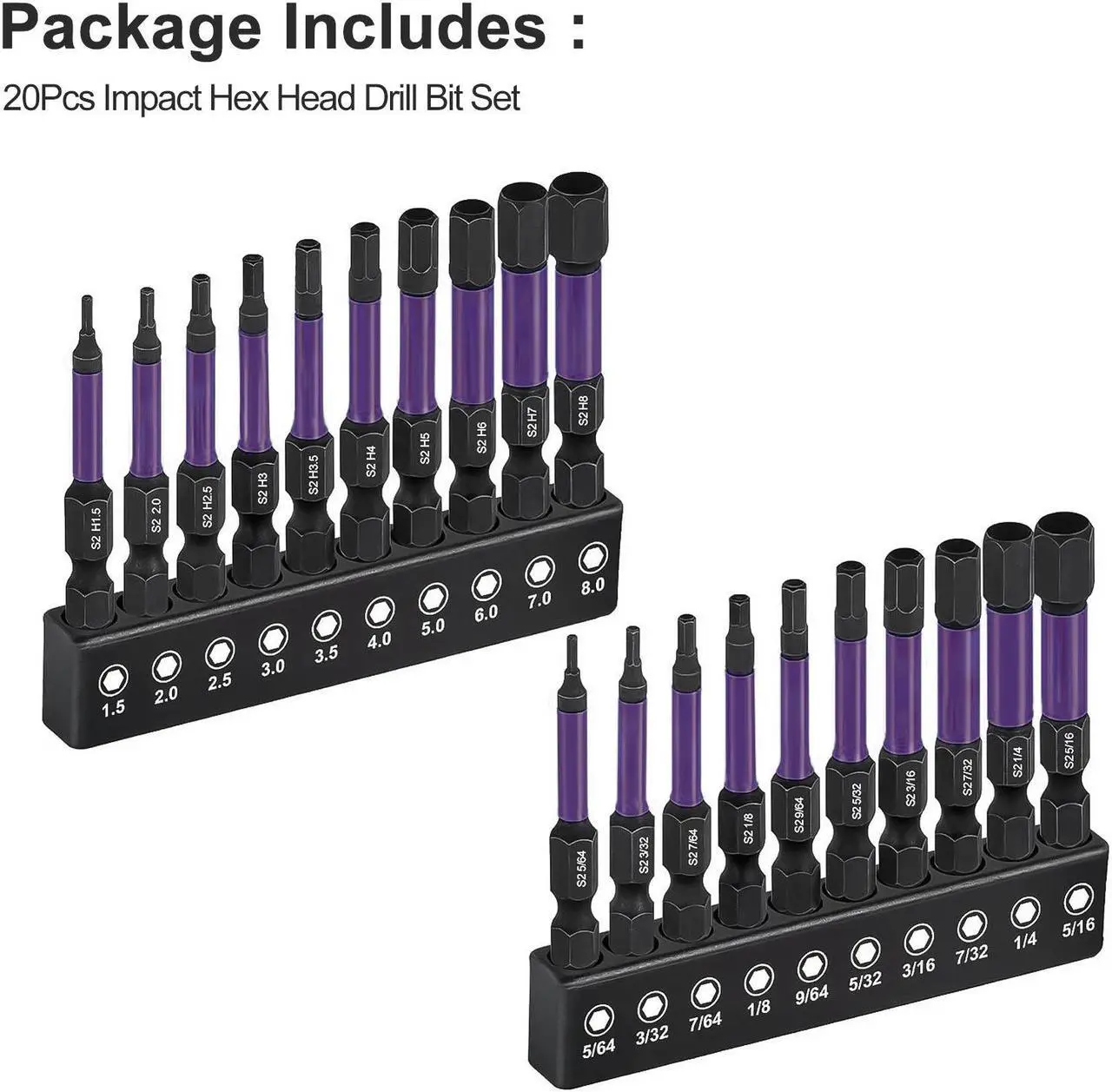 Alt view image 6 of 6 - NSI 20Pcs Impact Hex Head Allen Wrench Drill Bit Set - S2 Steel Hex Bits Set,1/4 Hex Shank with Magnetism,for Household DIY,Woodworking, Automobiles