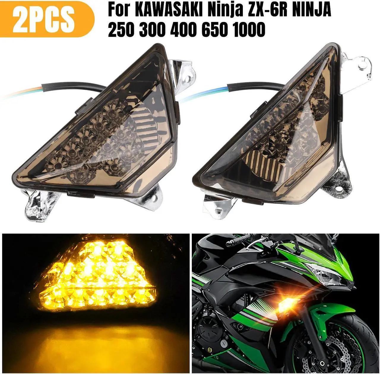 Main image of NSI 2 pcs Front LED Turn Signals Light For KAWASAKI - Super Bright, Stylish, Easy to Install,Perfect Fit for KAWASAKI NINJA 250/300/400/650/1000 ZX-6R Ninja(Amber)