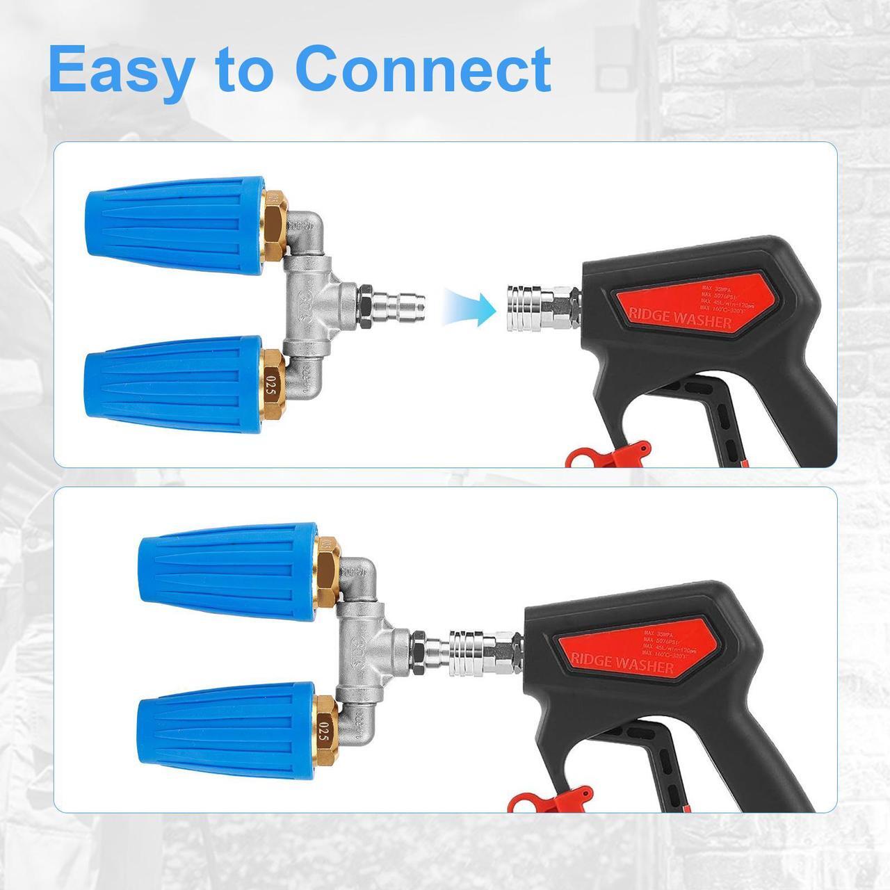 Alt view image 4 of 7 - NSI Dual Turbo Nozzle Pressure Washer - 360° Rotating Turbo Nozzle For Power Washer with 1/4" Quick Connector, 2.5 Orifice Twin Turbo Nozzle (Blue)