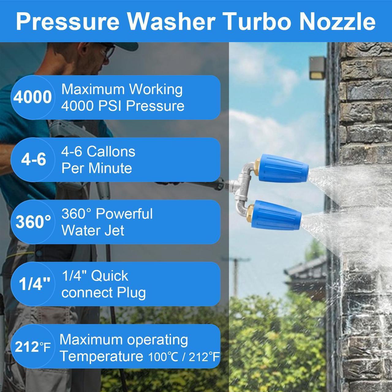Alt view image 2 of 7 - NSI Dual Turbo Nozzle Pressure Washer - 360° Rotating Turbo Nozzle For Power Washer with 1/4" Quick Connector, 2.5 Orifice Twin Turbo Nozzle (Blue)