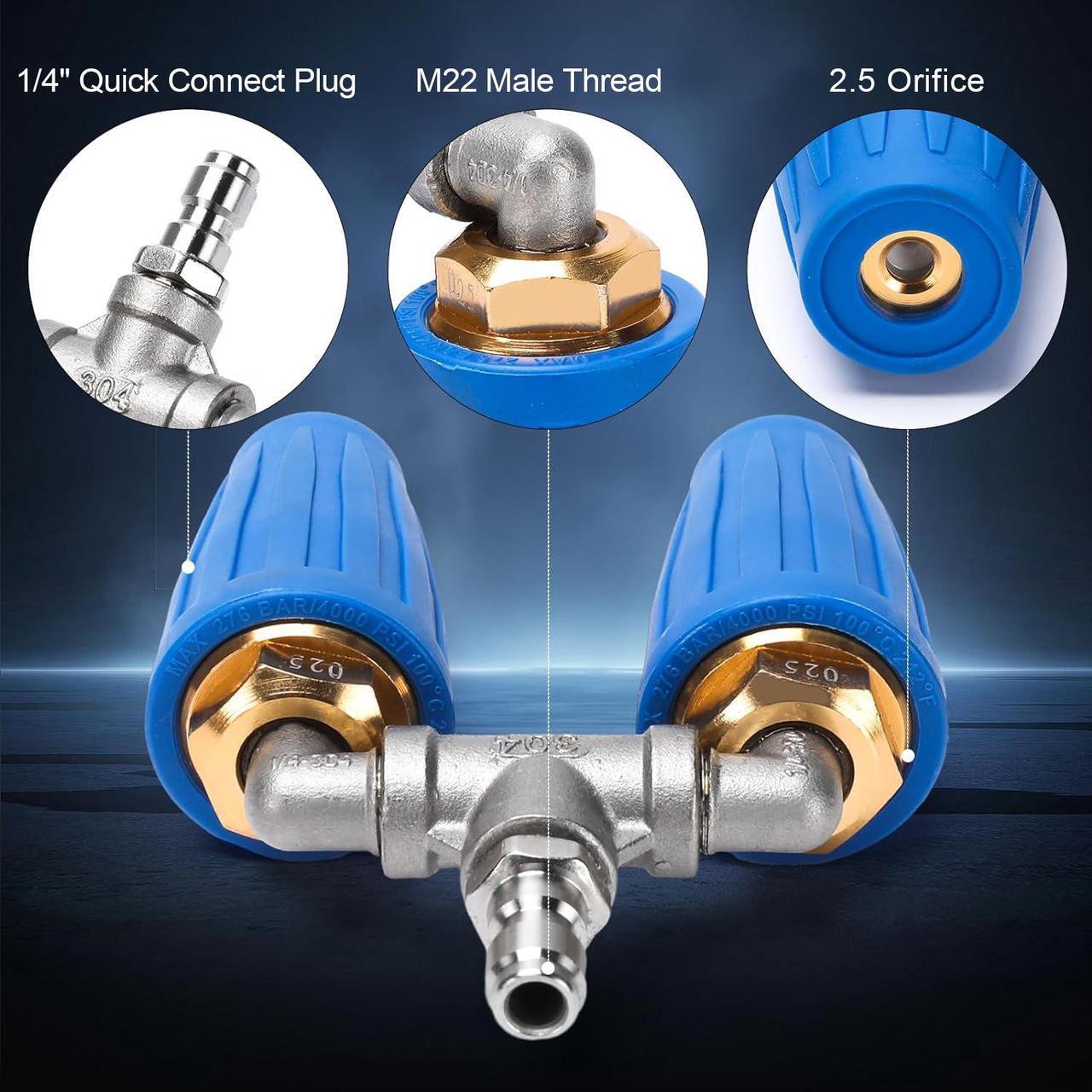 Alt view image 5 of 7 - NSI Dual Turbo Nozzle Pressure Washer - 360° Rotating Turbo Nozzle For Power Washer with 1/4" Quick Connector, 2.5 Orifice Twin Turbo Nozzle (Blue)