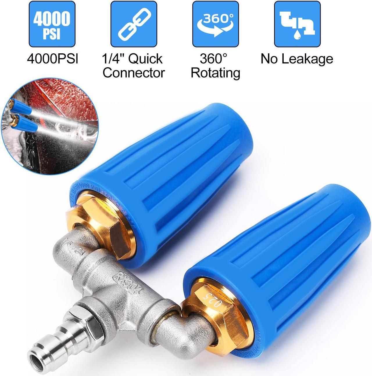 Main image of NSI Dual Turbo Nozzle Pressure Washer - 360° Rotating Turbo Nozzle For Power Washer with 1/4" Quick Connector, 2.5 Orifice Twin Turbo Nozzle (Blue)
