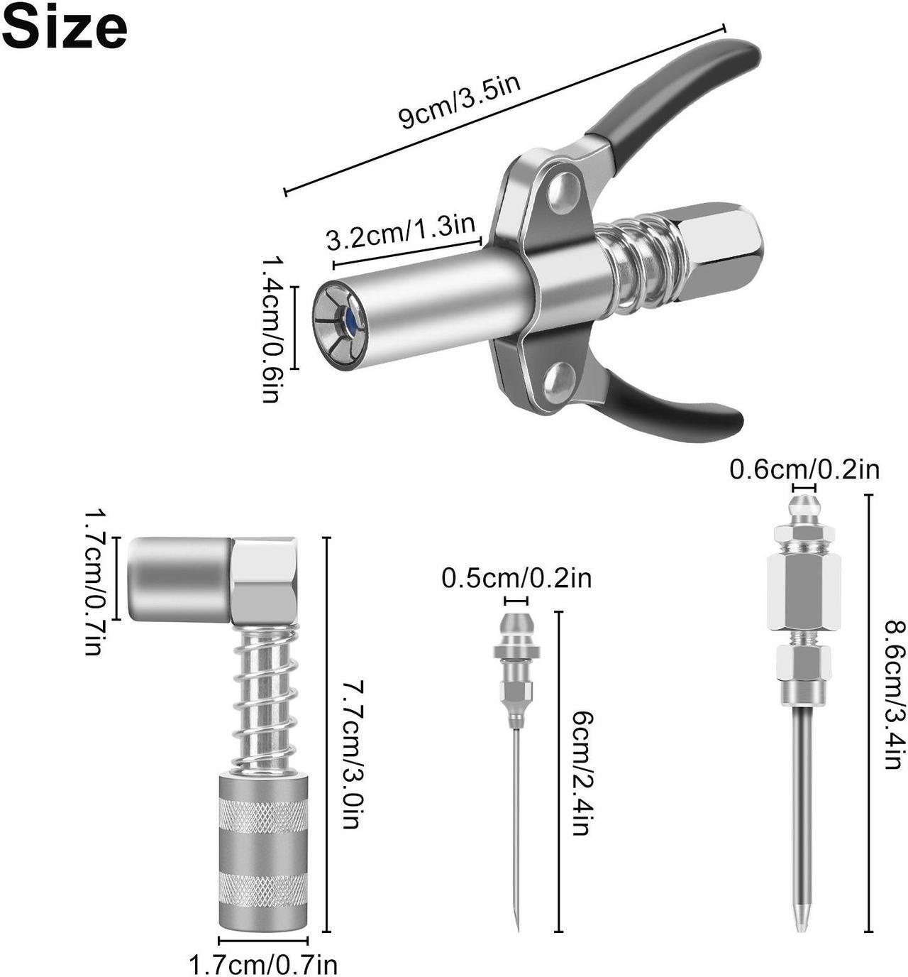 Alt view image 5 of 7 - NSI 4pcs Grease Gun Fitting Kit -  Include 90 Degree Grease Gun Coupler Adapter, Double Handles Grease Gun Coupler, Grease Needle, Needle Tip Dispenser Fit 1/8" NPT Grease Gun