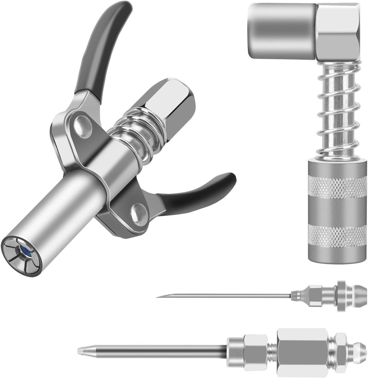 Main image of NSI 4pcs Grease Gun Fitting Kit -  Include 90 Degree Grease Gun Coupler Adapter, Double Handles Grease Gun Coupler, Grease Needle, Needle Tip Dispenser Fit 1/8" NPT Grease Gun