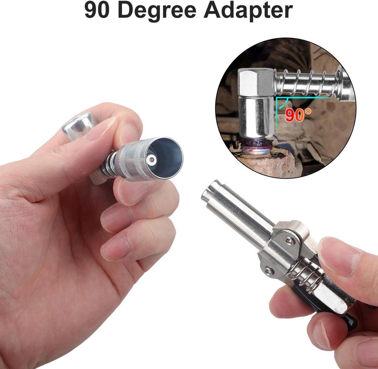 Alt view image 3 of 7 - NSI 4pcs Grease Gun Fitting Kit -  Include 90 Degree Grease Gun Coupler Adapter, Double Handles Grease Gun Coupler, Grease Needle, Needle Tip Dispenser Fit 1/8" NPT Grease Gun