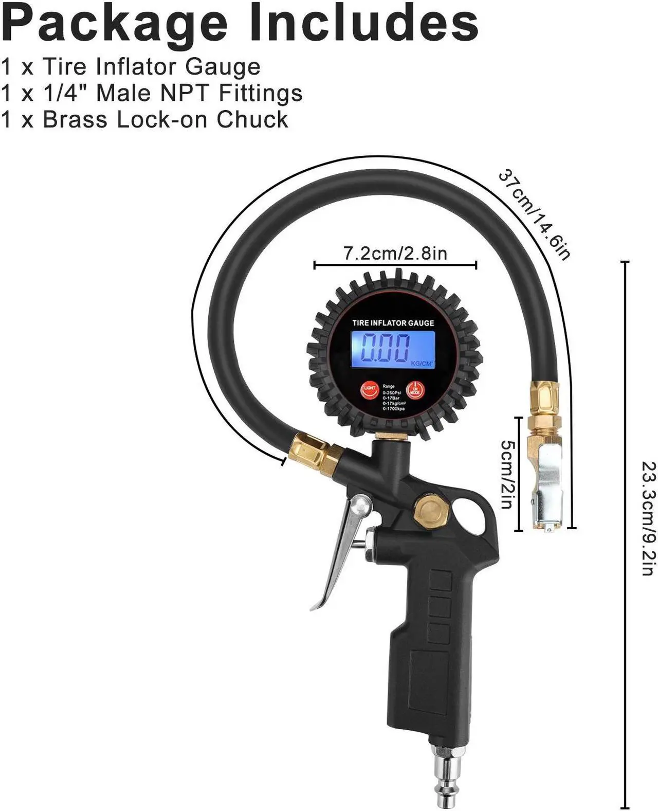 Alt view image 7 of 7 - NSI LED Display Digital Tire Inflator Deflator Pressure Gauge - for Truck/RV/Car/Bike Accurate to ±1 PSI, 0-250 PSI Range