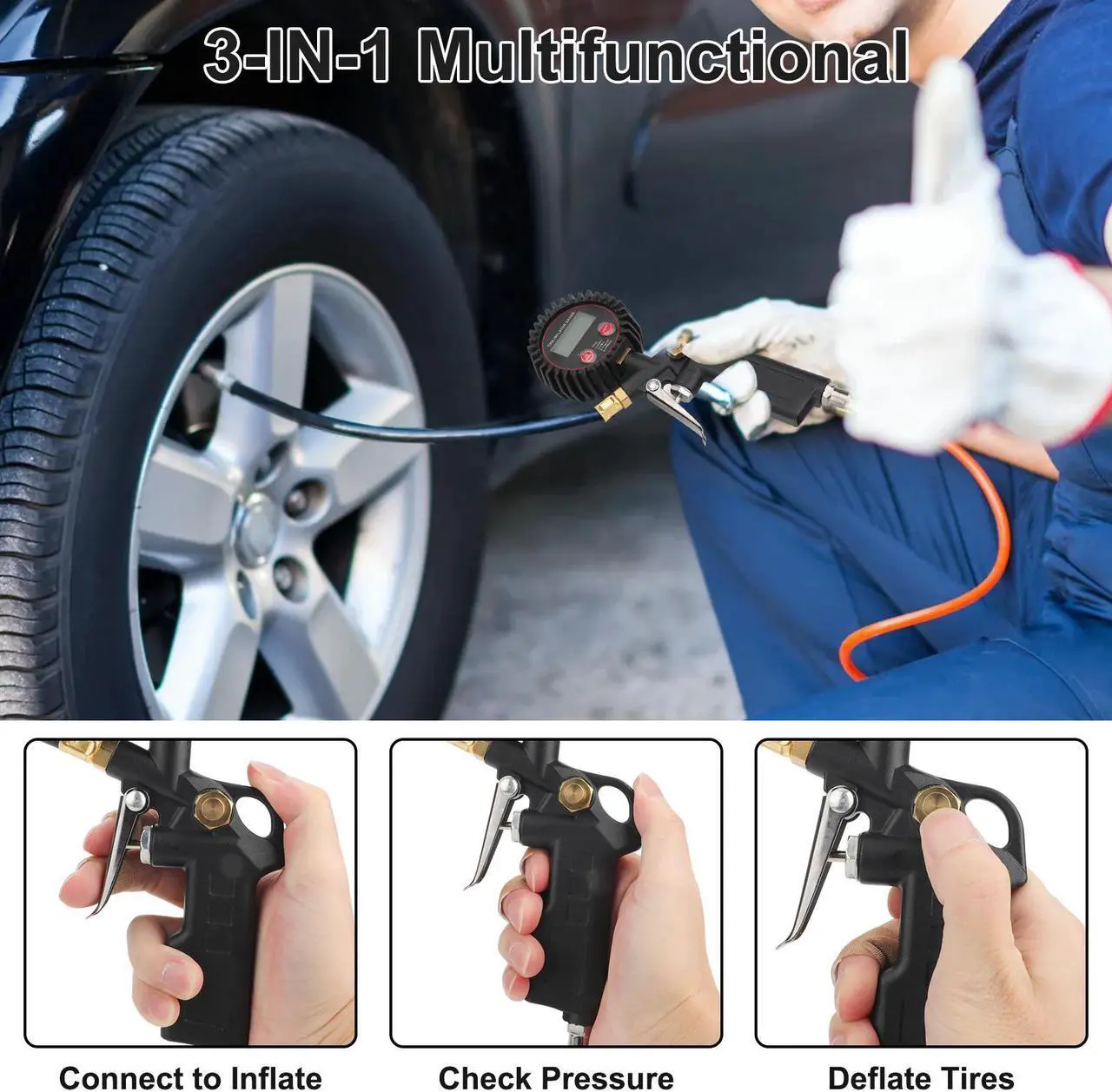 Alt view image 6 of 7 - NSI LED Display Digital Tire Inflator Deflator Pressure Gauge - for Truck/RV/Car/Bike Accurate to ±1 PSI, 0-250 PSI Range