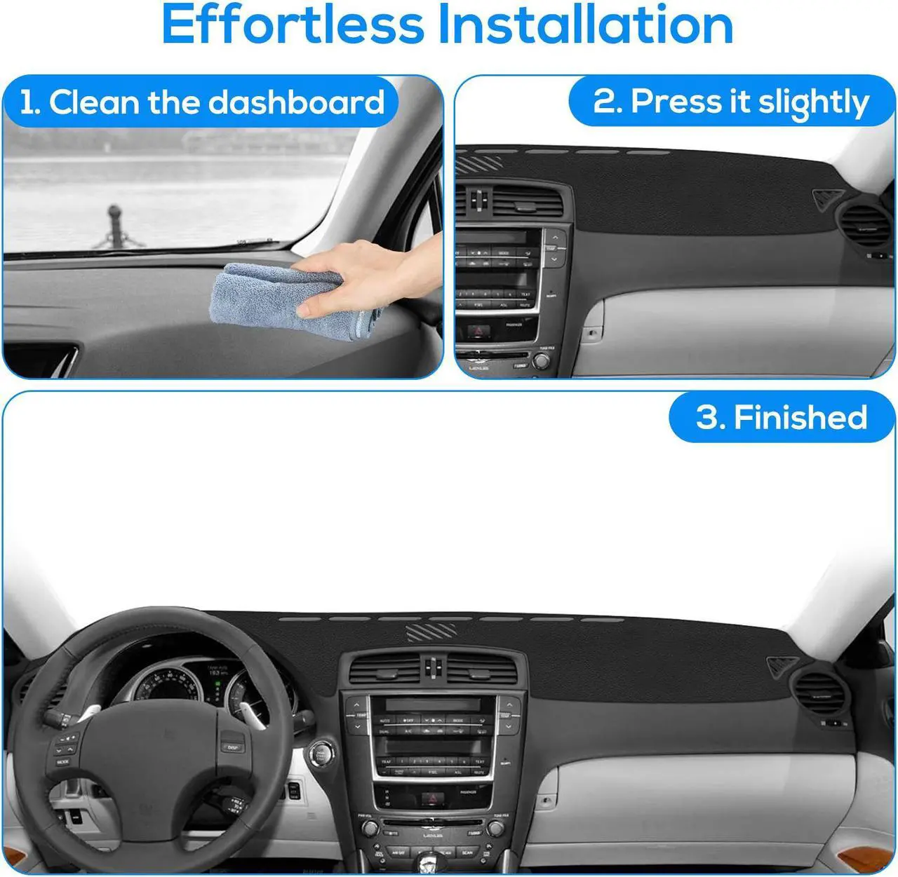 Alt view image 4 of 7 - NSI Dashboard Cover For Lexus IS250 IS350 2006-2011 - High-Quality Polyester, Silicone Anti-Skid Bottom, Reduces Glare, Pre-Cut Vents, Easy Installation