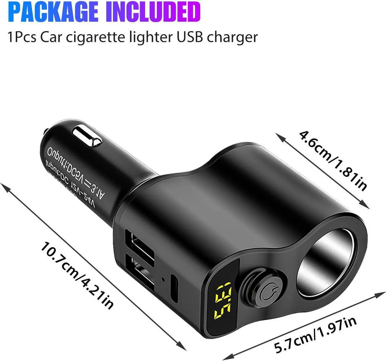 Alt view image 7 of 7 - NSI Cigarette Lighter Socket Splitter Dual USB + PD Charger Power Adapter - Car DC 12V/24V, Multi-Device Charging, Voltage Display, Safety Protection