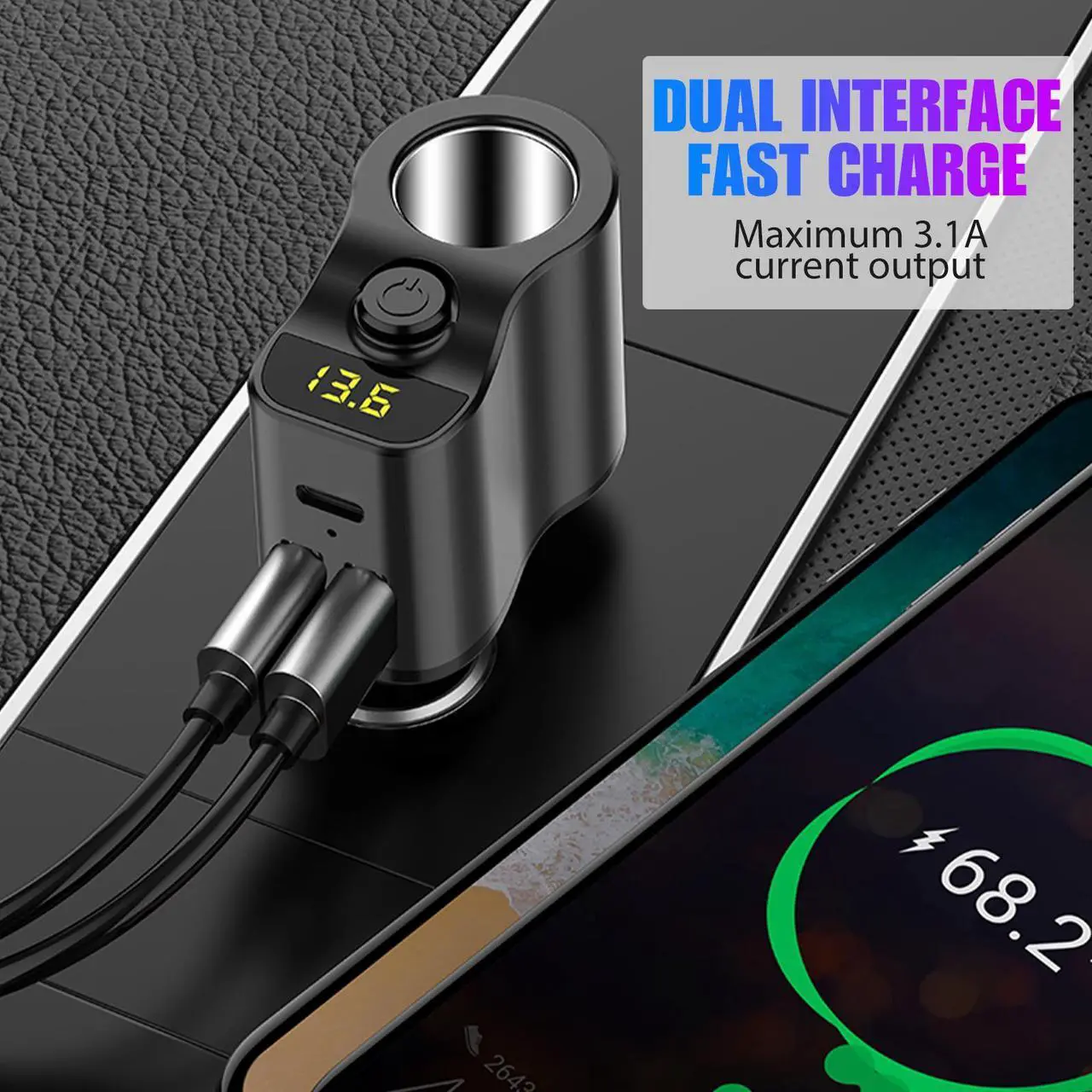 Alt view image 5 of 7 - NSI Cigarette Lighter Socket Splitter Dual USB + PD Charger Power Adapter - Car DC 12V/24V, Multi-Device Charging, Voltage Display, Safety Protection