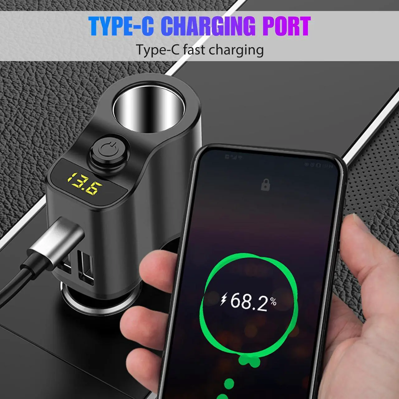 Alt view image 2 of 7 - NSI Cigarette Lighter Socket Splitter Dual USB + PD Charger Power Adapter - Car DC 12V/24V, Multi-Device Charging, Voltage Display, Safety Protection