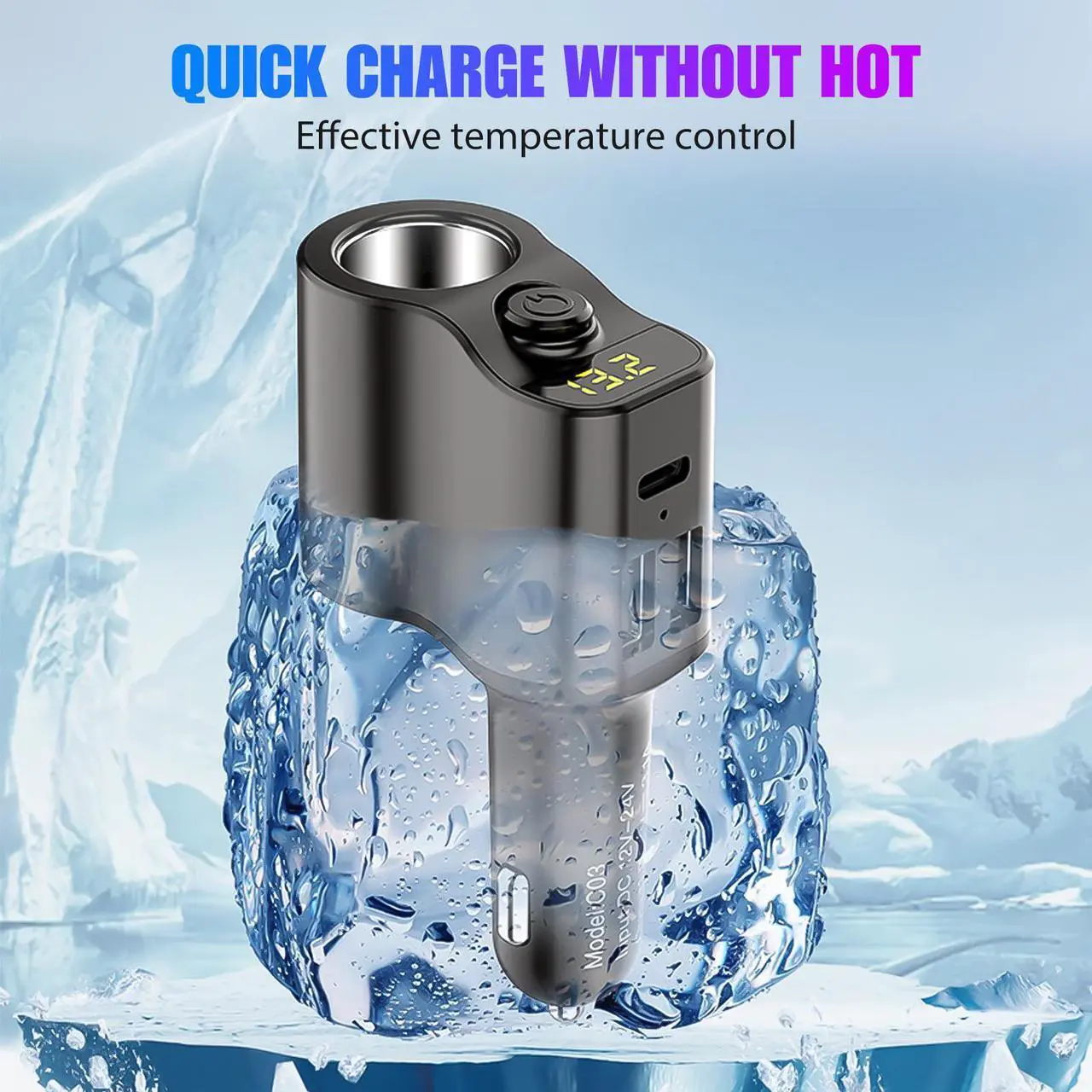 Alt view image 4 of 7 - NSI Cigarette Lighter Socket Splitter Dual USB + PD Charger Power Adapter - Car DC 12V/24V, Multi-Device Charging, Voltage Display, Safety Protection
