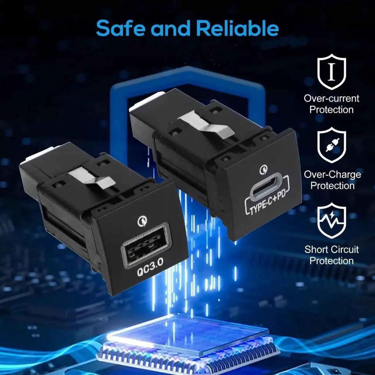 Alt view image 3 of 7 - NSI USB QC3.0 Charger + PD for VW Golf GTI R-Line MK5/MK6 (2006-2013), Jetta MK6 (2010-2014)  Dual Fast Charge with LED Indicator