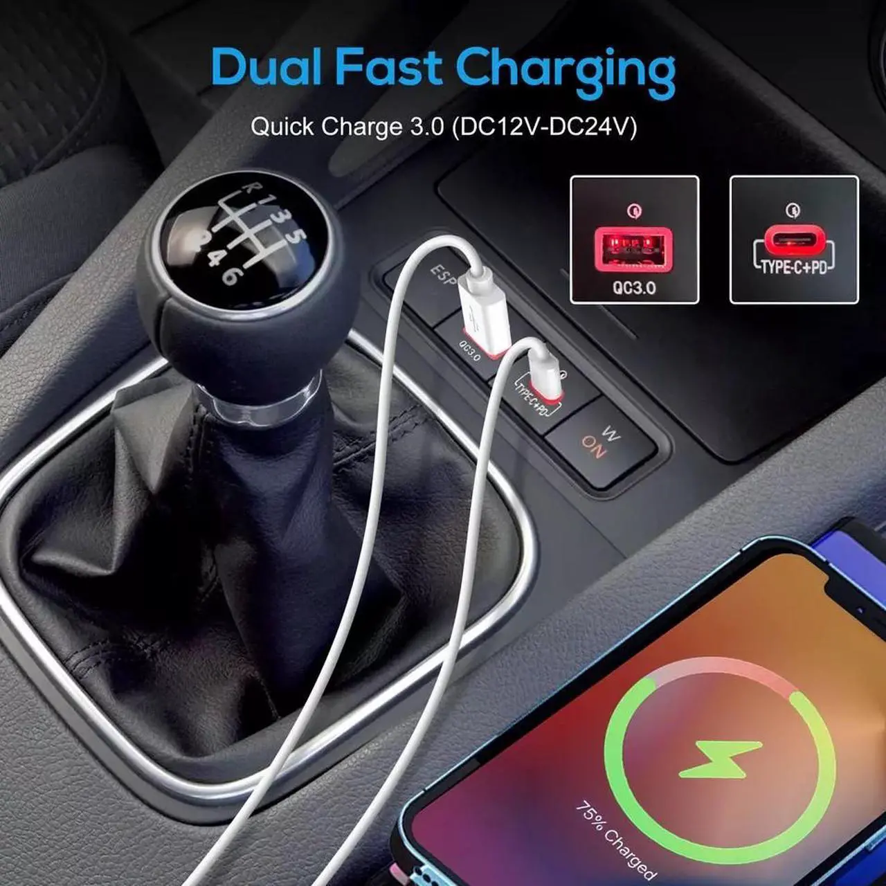 Alt view image 2 of 7 - NSI USB QC3.0 Charger + PD for VW Golf GTI R-Line MK5/MK6 (2006-2013), Jetta MK6 (2010-2014)  Dual Fast Charge with LED Indicator