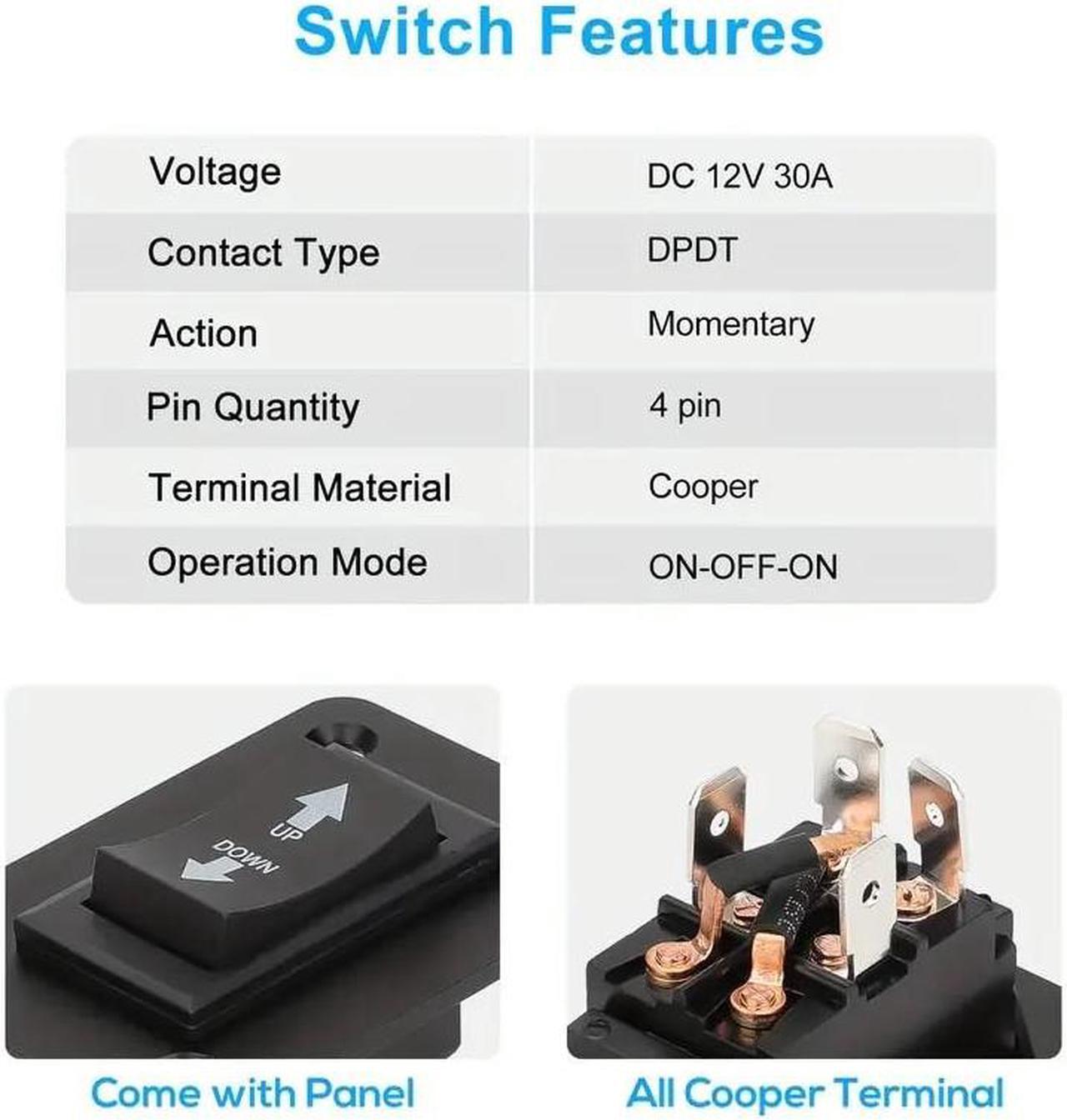 Alt view image 2 of 7 - NSI 2 pcs 30A DPDT Polarity Reversing Momentary Switch - Up Down Toggle Rocker Switch for Trailer Stabilizers and RV Applications