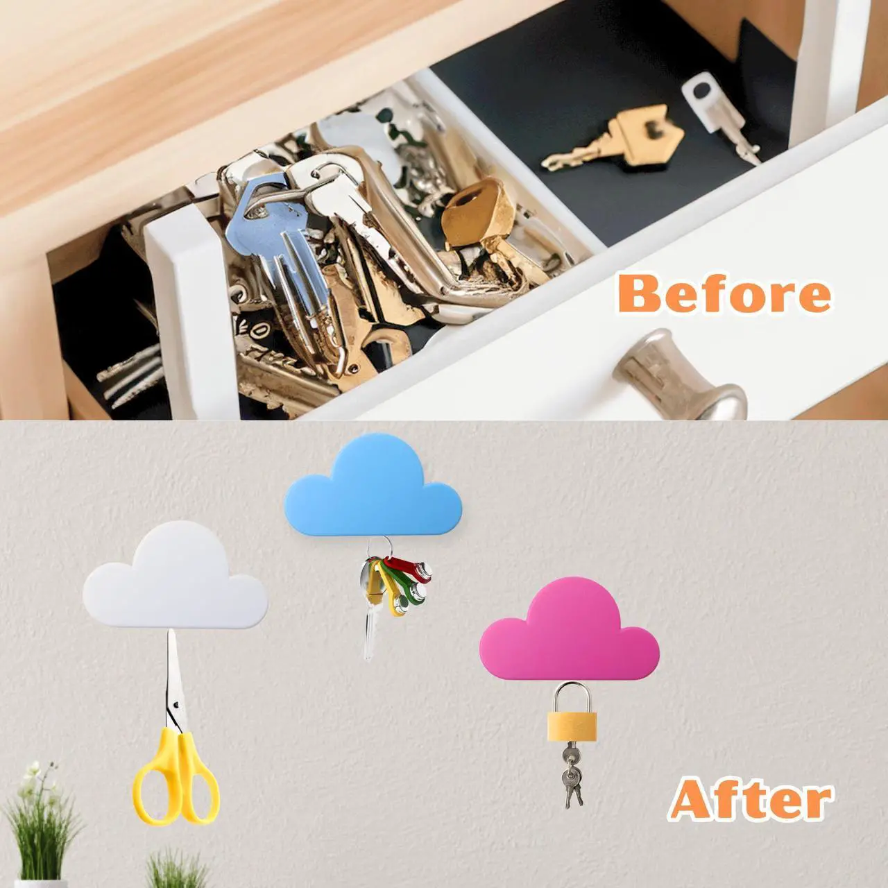 Alt view image 2 of 7 - NSI Cloud Magnetic Key Holder - Strong Magnet, No-Drill Installation, Durable ABS Material, Cute Cloud Design for Keys, Clips, Small Items (Pink)