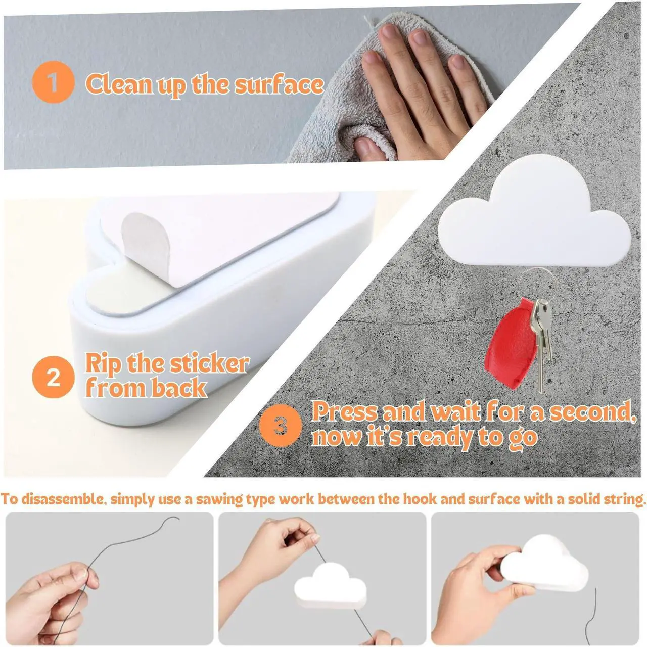 Alt view image 3 of 7 - NSI Cloud Magnetic Key Holder - Strong Magnet, No-Drill Installation, Durable ABS Material, Cute Cloud Design for Keys, Clips, Small Items (Pink)