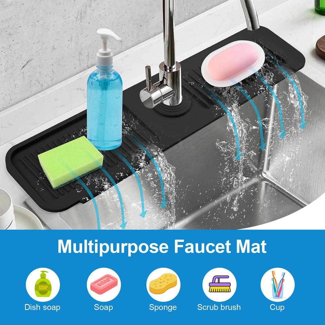 Alt view image 4 of 7 - NSI 24 inches Silicone Faucet Mat - Splash Guard with Incline Slope, Ideal for Keeping Kitchen and Bathroom Sinks Dry and Organized (Black)