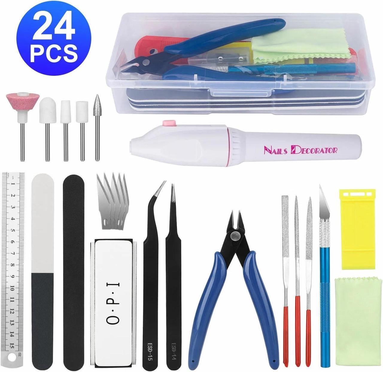 Main image of NSI 24 Pcs Model Building Tool Kit for Gundam and Car Models  Precision Craft Tools with Plier, Pen Knife, Tweezers, Grinding Files, Polishing Block, and Portable Case.