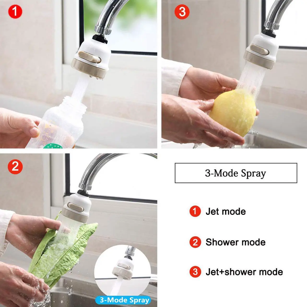 Alt view image 4 of 7 - NSI Kitchen Faucet Aerator  360° Swivel Kitchen Sink Sprayer, Water Saving Faucet Head Attachment For Sink