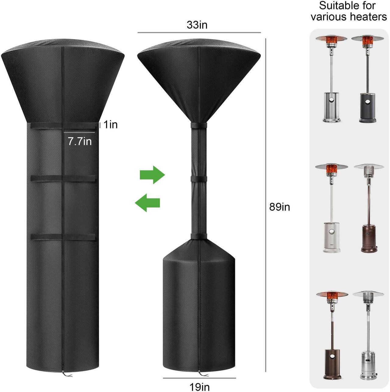 Alt view image 6 of 6 - NSI Heavy Duty Waterproof Patio Heater Cover with Zipper - Tear Resistant Protector for Outdoor Standing Propane Heaters (Black)