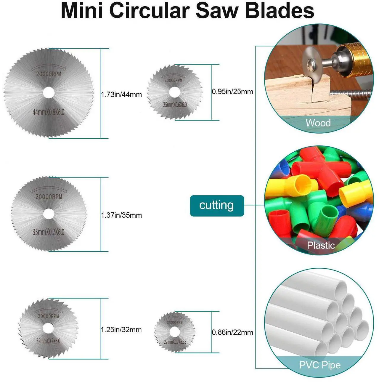 Alt view image 5 of 7 - NSI 30 Pcs Cutting Wheel Set for Rotary Tool - HSS Circular Saw Blades, Diamond, and Resin Cutting Discs for Wood, Plastic, Stone, and More