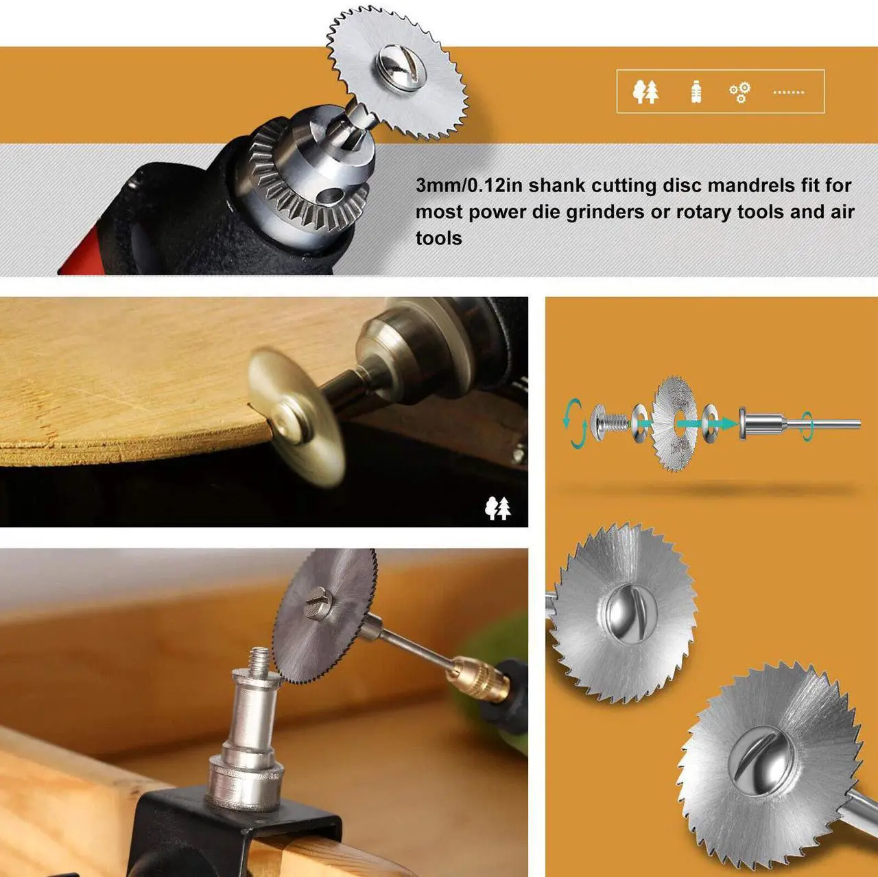 Alt view image 6 of 7 - NSI 30 Pcs Cutting Wheel Set for Rotary Tool - HSS Circular Saw Blades, Diamond, and Resin Cutting Discs for Wood, Plastic, Stone, and More