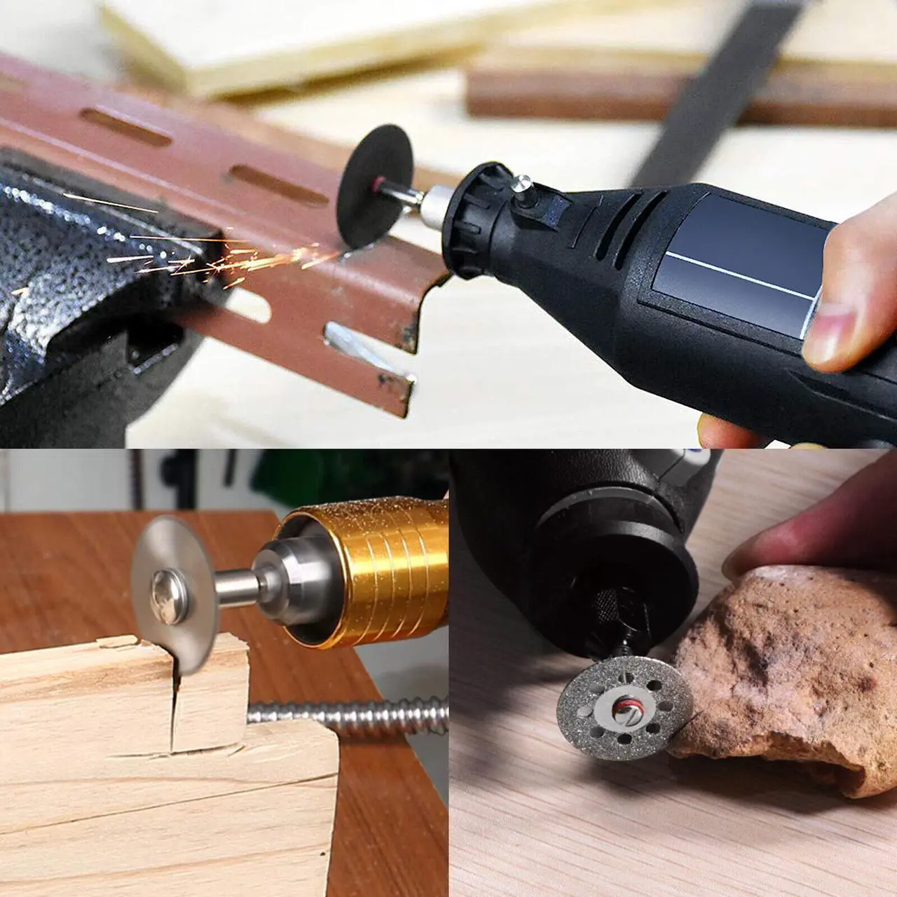 Alt view image 3 of 7 - NSI 30 Pcs Cutting Wheel Set for Rotary Tool - HSS Circular Saw Blades, Diamond, and Resin Cutting Discs for Wood, Plastic, Stone, and More