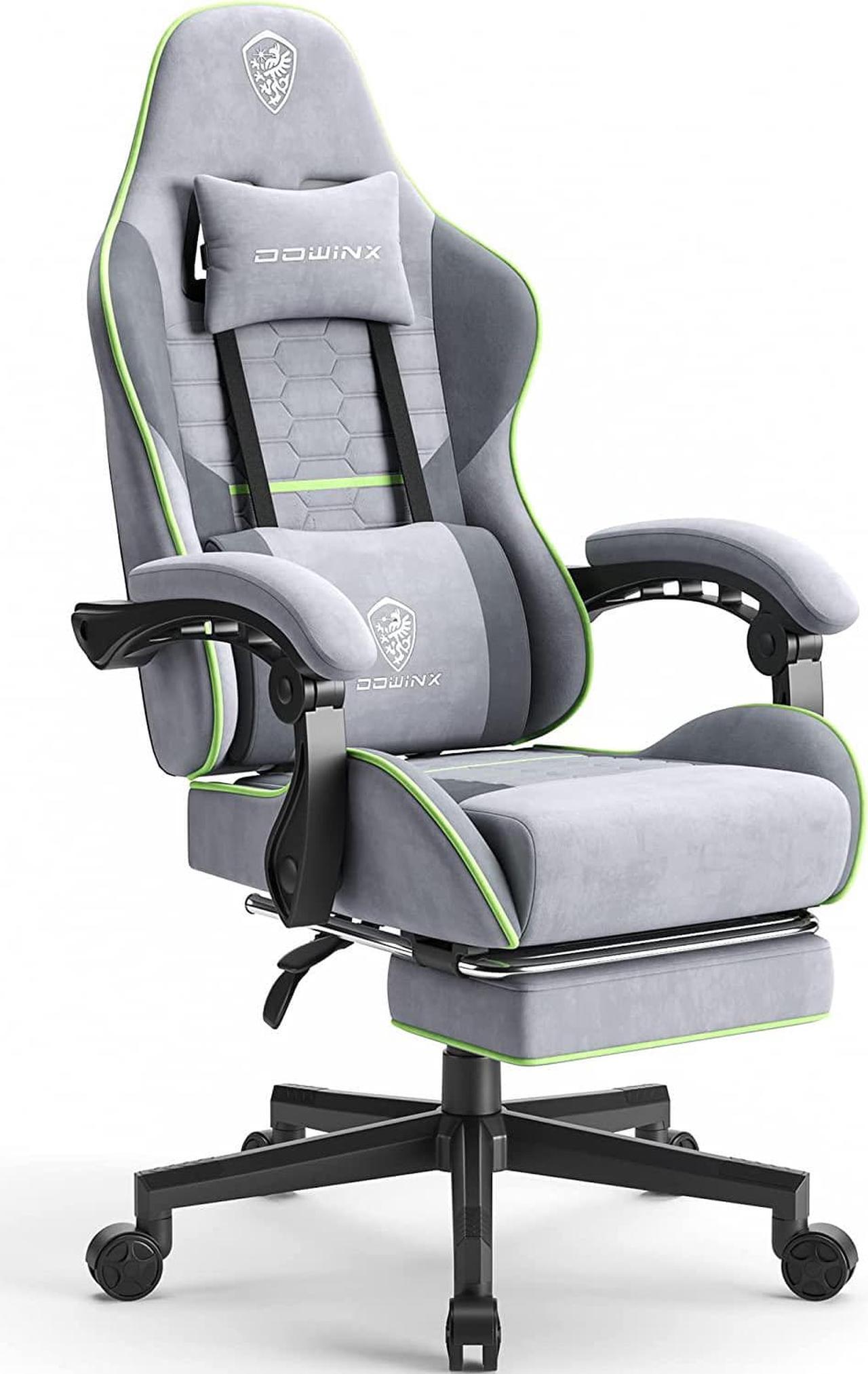Main image of Dowinx Gaming Chair Fabric with Pocket Spring Cushion, Massage Game Chair Cloth with Headrest, Ergonomic Computer Chair with Footrest 290LBS, Light Grey