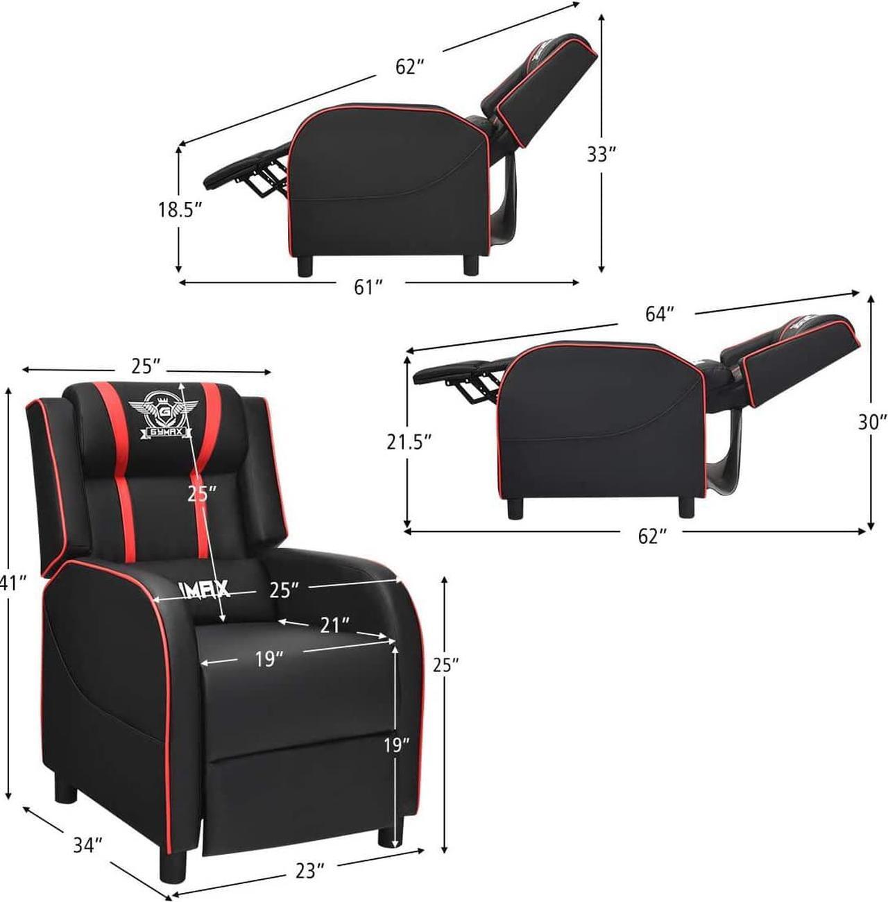 Alt view image 3 of 7 - GYMAX Gaming Recliner, Massage Gaming Chair with Adjustable Backrest Footrest, Remote Control & Side Pocket, Ergonomic Game Lounge Chair, Racing Style Single Theater Seat Game Sofa for Adults (Red)