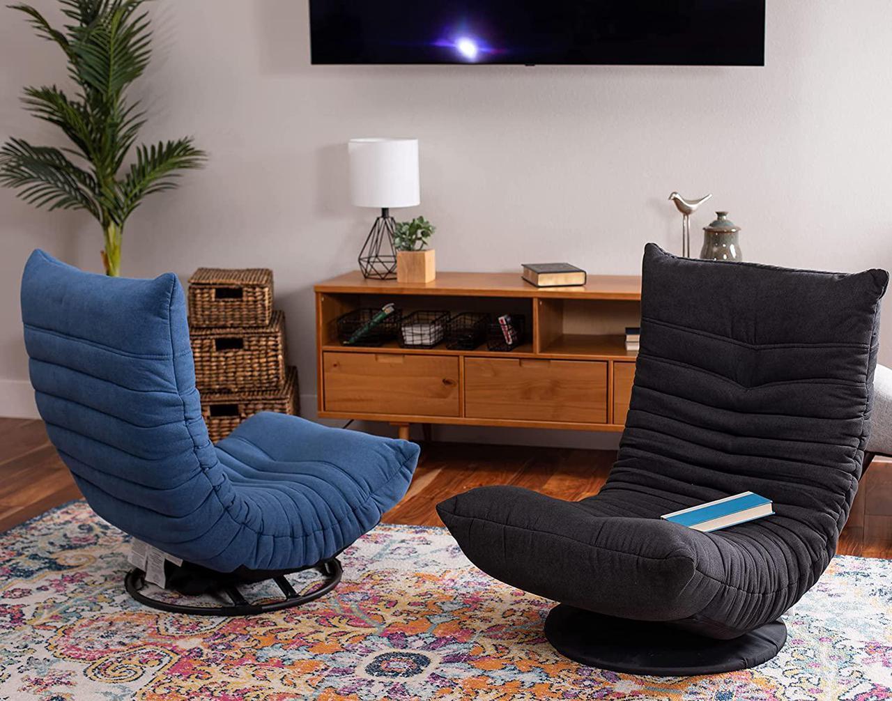 Alt view image 2 of 7 - BIRDROCK HOME Swivel Floor Chair for Adults or Kids | 30.5" H x 23.64" W. 8" Thick Cushion | Brown | 360 Rotating Gaming Seats | Comfy Back Support | Foldable Banana Chair
