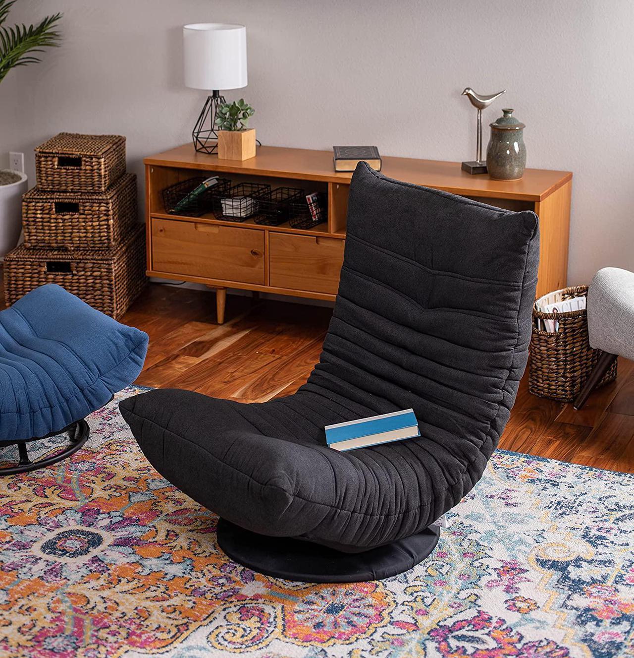 Alt view image 4 of 7 - BIRDROCK HOME Swivel Floor Chair for Adults or Kids | 30.5" H x 23.64" W. 8" Thick Cushion | Brown | 360 Rotating Gaming Seats | Comfy Back Support | Foldable Banana Chair