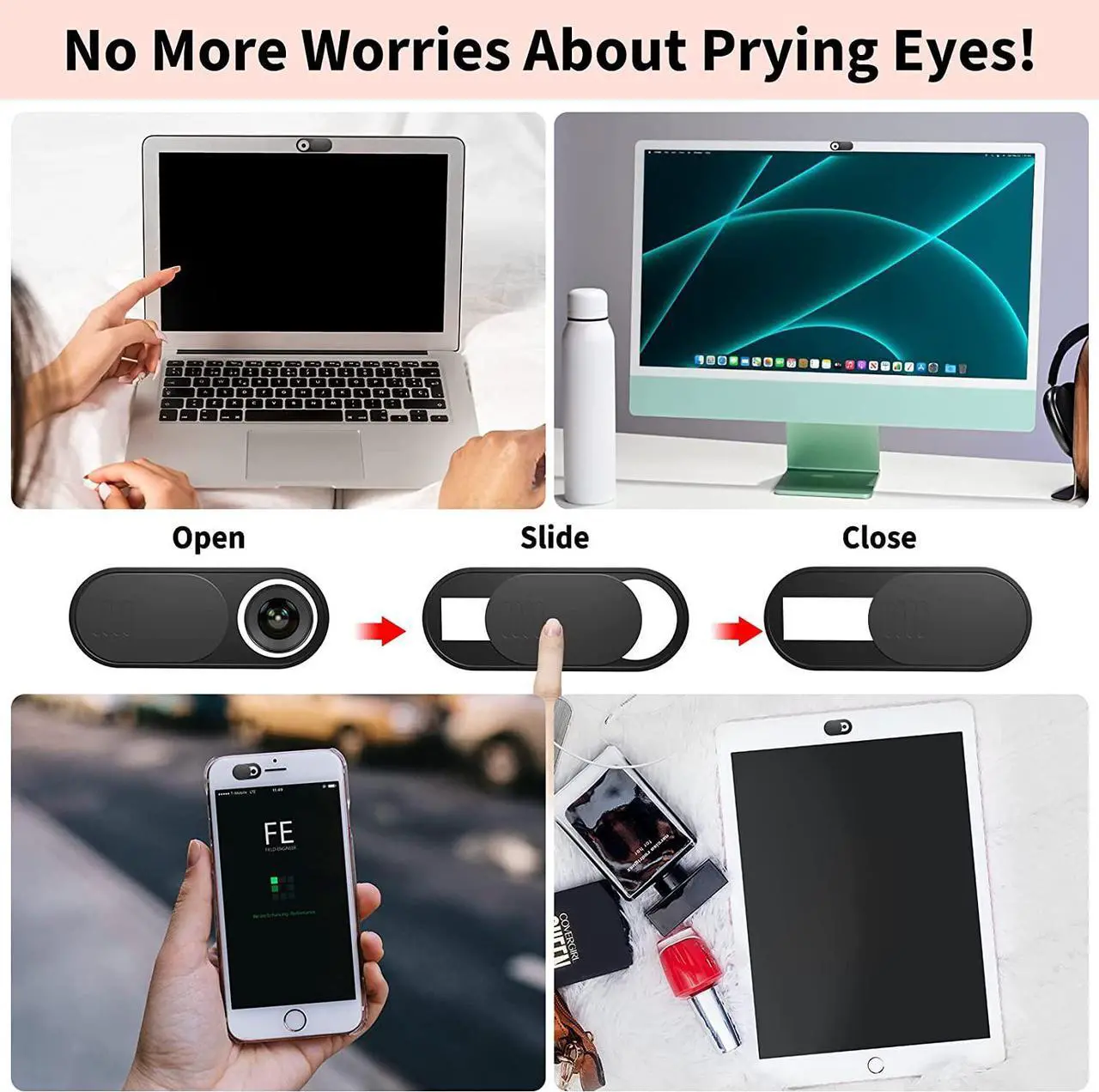 Alt view image 4 of 4 - Laptop Camera Cover Slide 6PCS, 2 Size Ultra Thin Webcam Cover Blocker, Large for Laptop Computer, Small for Phone Tablet, Suitable for iPhone iPad MacBook Pro, Protect Your Privacy