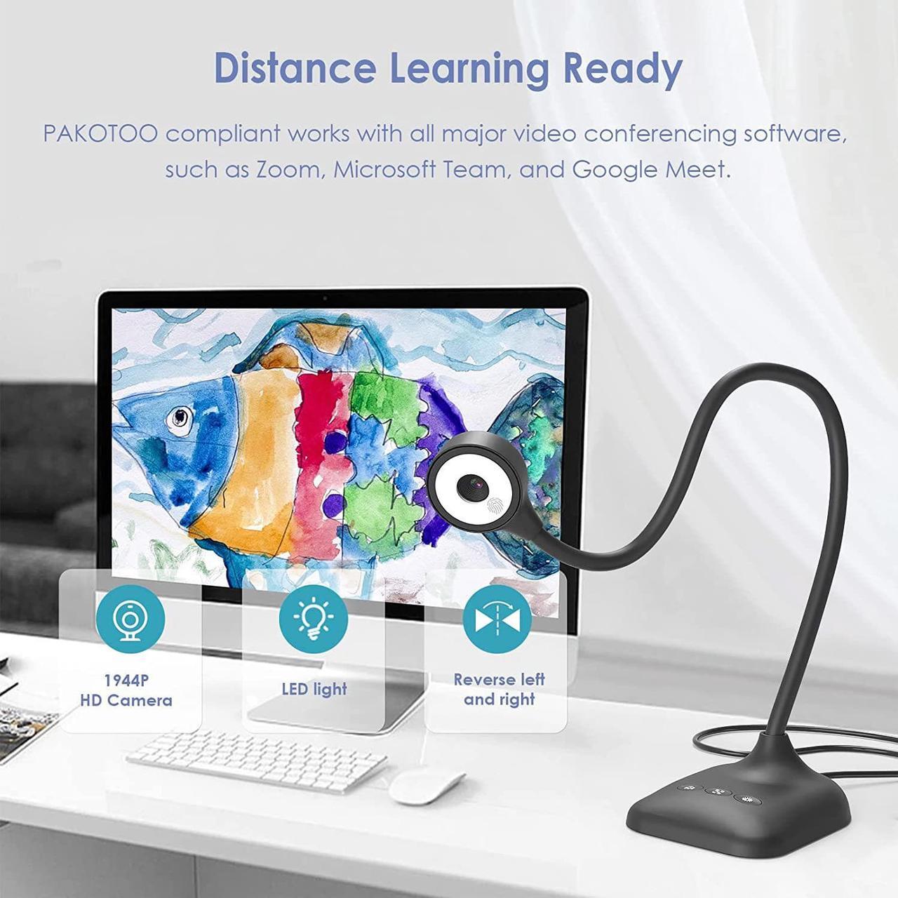 Alt view image 2 of 7 - USB Document Camera for Teachers, Webcam/Doc Camera for Classroom with A3 Format, 3-Level LED Lights, Image Invert, Fold, Dual mic for Mac OS, Windows, Zoom, OBS Work with Distance Learning