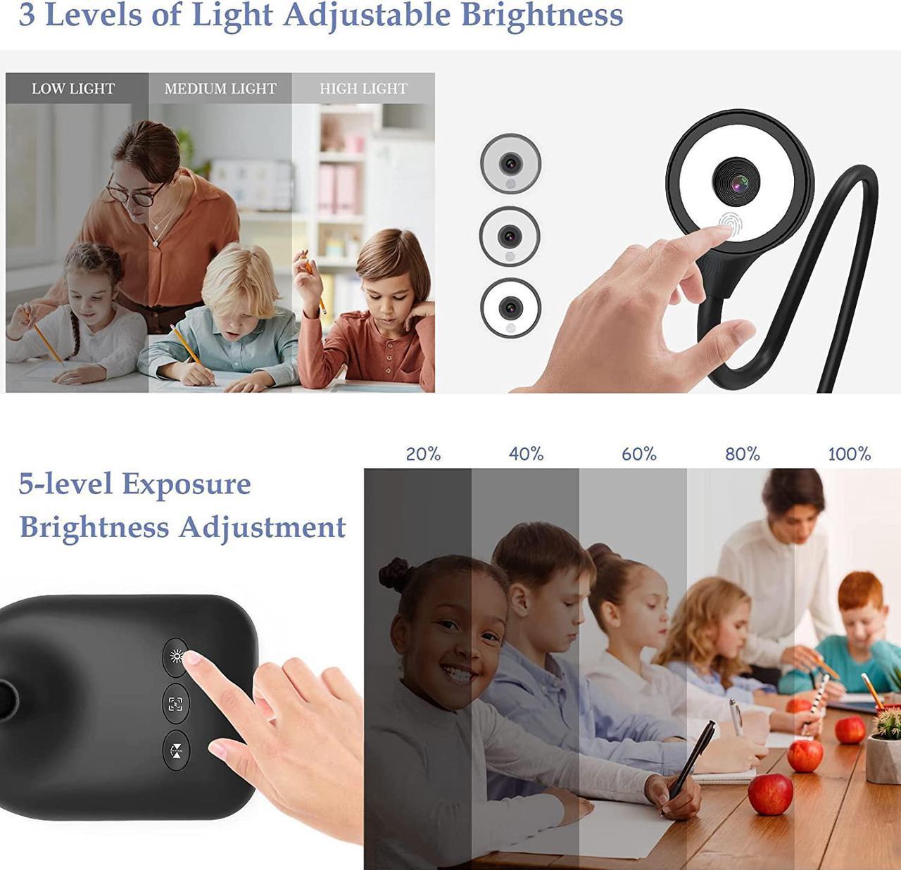 Alt view image 4 of 7 - USB Document Camera for Teachers, Webcam/Doc Camera for Classroom with A3 Format, 3-Level LED Lights, Image Invert, Fold, Dual mic for Mac OS, Windows, Zoom, OBS Work with Distance Learning