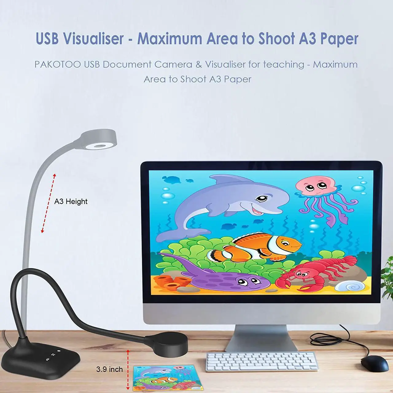 Alt view image 6 of 7 - PAKOTOO USB Document Camera for Teachers, Webcam/Doc Camera for Classroom with A3 Format, 3-Level LED Lights, Image Invert, Fold, Dual mic for Mac OS, Windows, Zoom, OBS Work with Distance Learning
