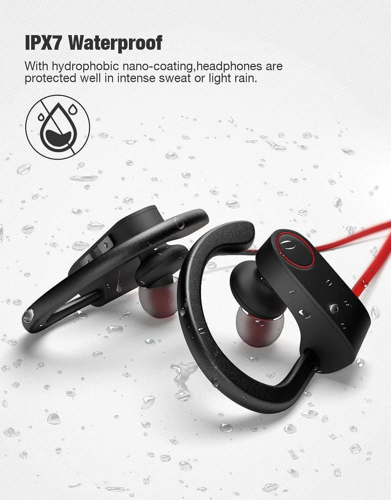 Alt view image 3 of 7 - Otium Bluetooth Headphones Wireless Earbuds IPX7 Waterproof Sports Earphones with Mic HD Stereo Sweatproof in-Ear Earbuds Gym Running Workout 15 Hour Battery Sound Isolation Headsets