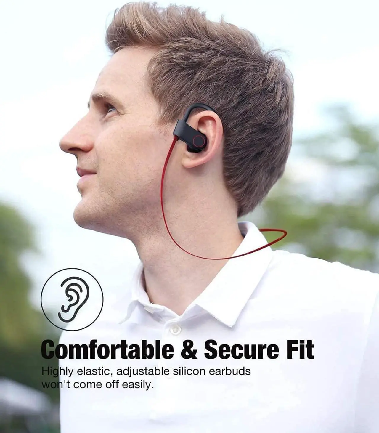 Alt view image 6 of 7 - Otium Bluetooth Headphones Wireless Earbuds IPX7 Waterproof Sports Earphones with Mic HD Stereo Sweatproof in-Ear Earbuds Gym Running Workout 15 Hour Battery Sound Isolation Headsets