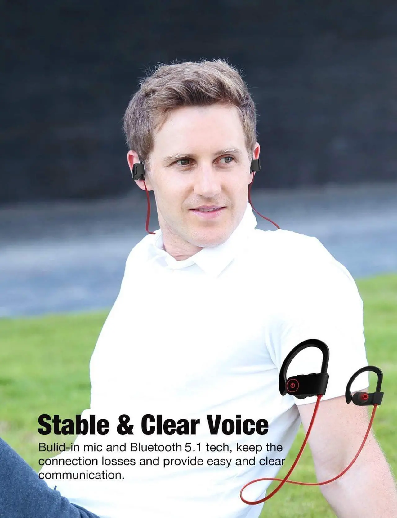 Alt view image 7 of 7 - Otium Bluetooth Headphones Wireless Earbuds IPX7 Waterproof Sports Earphones with Mic HD Stereo Sweatproof in-Ear Earbuds Gym Running Workout 15 Hour Battery Sound Isolation Headsets