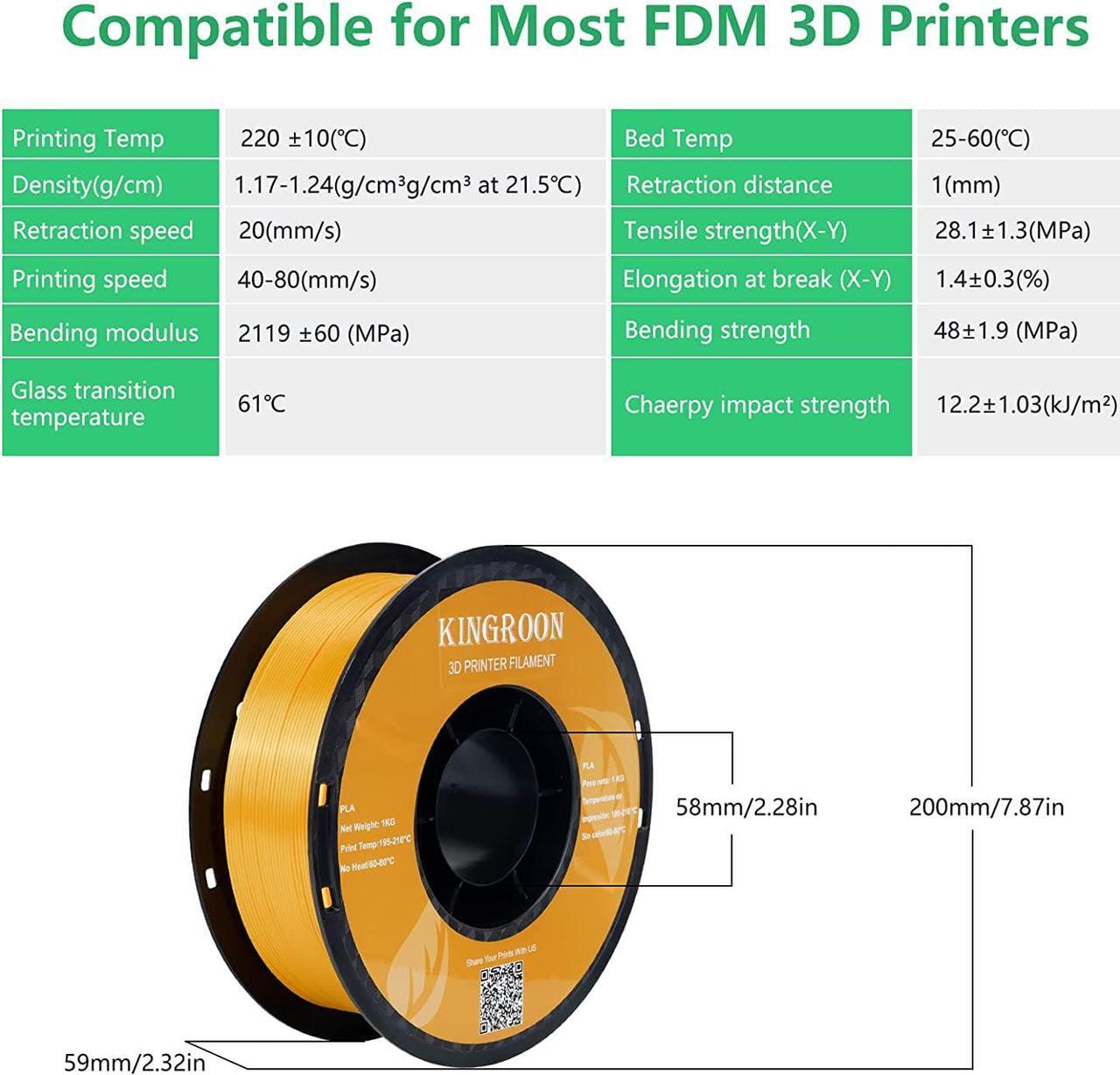 Alt view image 7 of 7 - Kingroon Silk PLA 3D Printer Filament, Dimensional Accuracy +/- 0.03 mm, 1 kg Spool(2.2lbs), PLA Shiny Filament 1.75 mm (Gold)