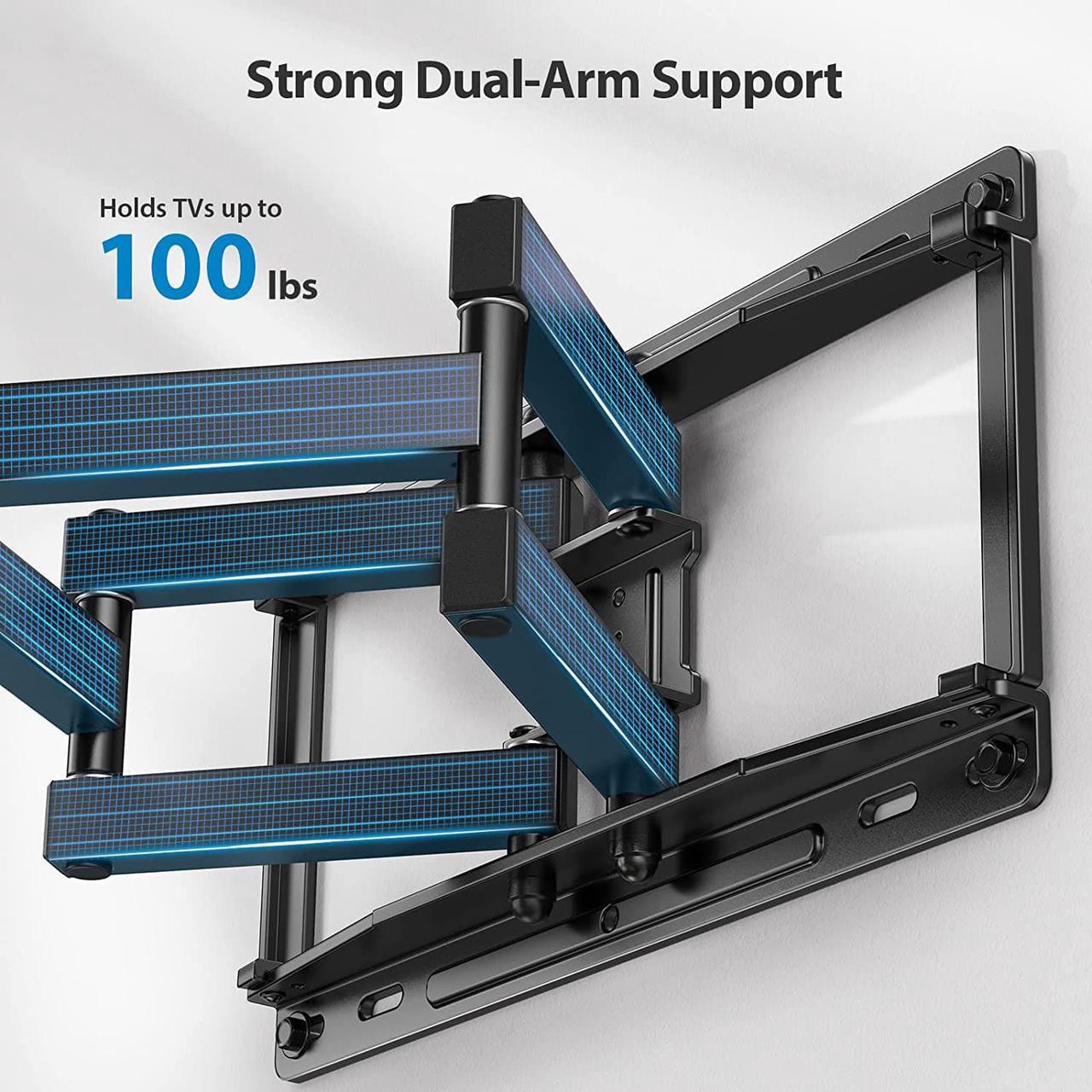 Alt view image 2 of 7 - Full Motion TV Wall Mount for Most 37-75 inch TVs up to 100 lbs, Wall Mount Bracket with Dual Articulating Arms, Swivel, Tilt, Max VESA 600x400mm, TV Mount Fits 12/16 Wood Studs, PILF6