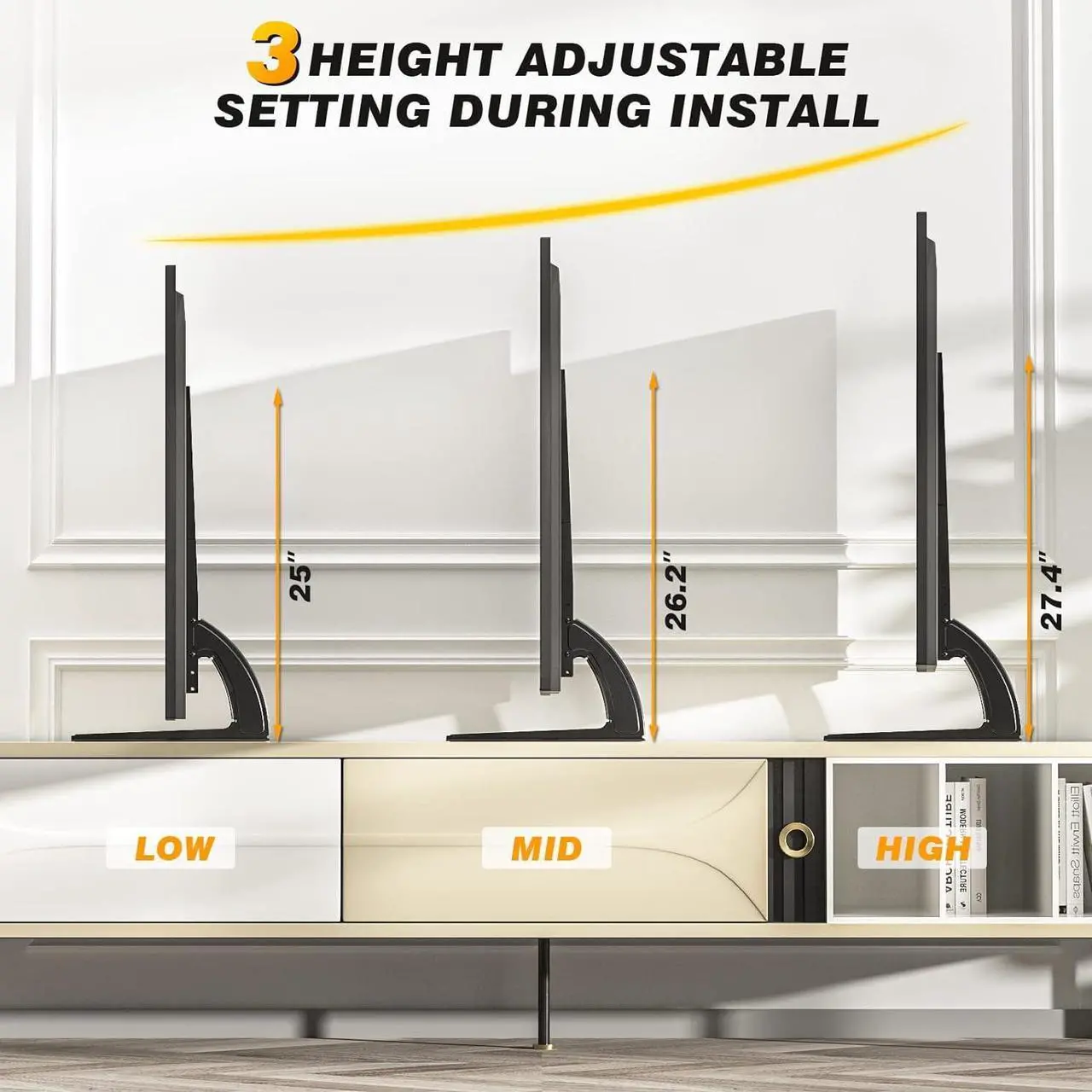 Alt view image 3 of 7 - 5Rcom TV Stand Mount, Universal TV Stand Tabletop for 22 to 65 inch Plasma LCD LED Flat Screen TVs, TV Legs, Holds up to 88lbs, Max VESA 800 x 500mm, Height Adjustable TV Base,