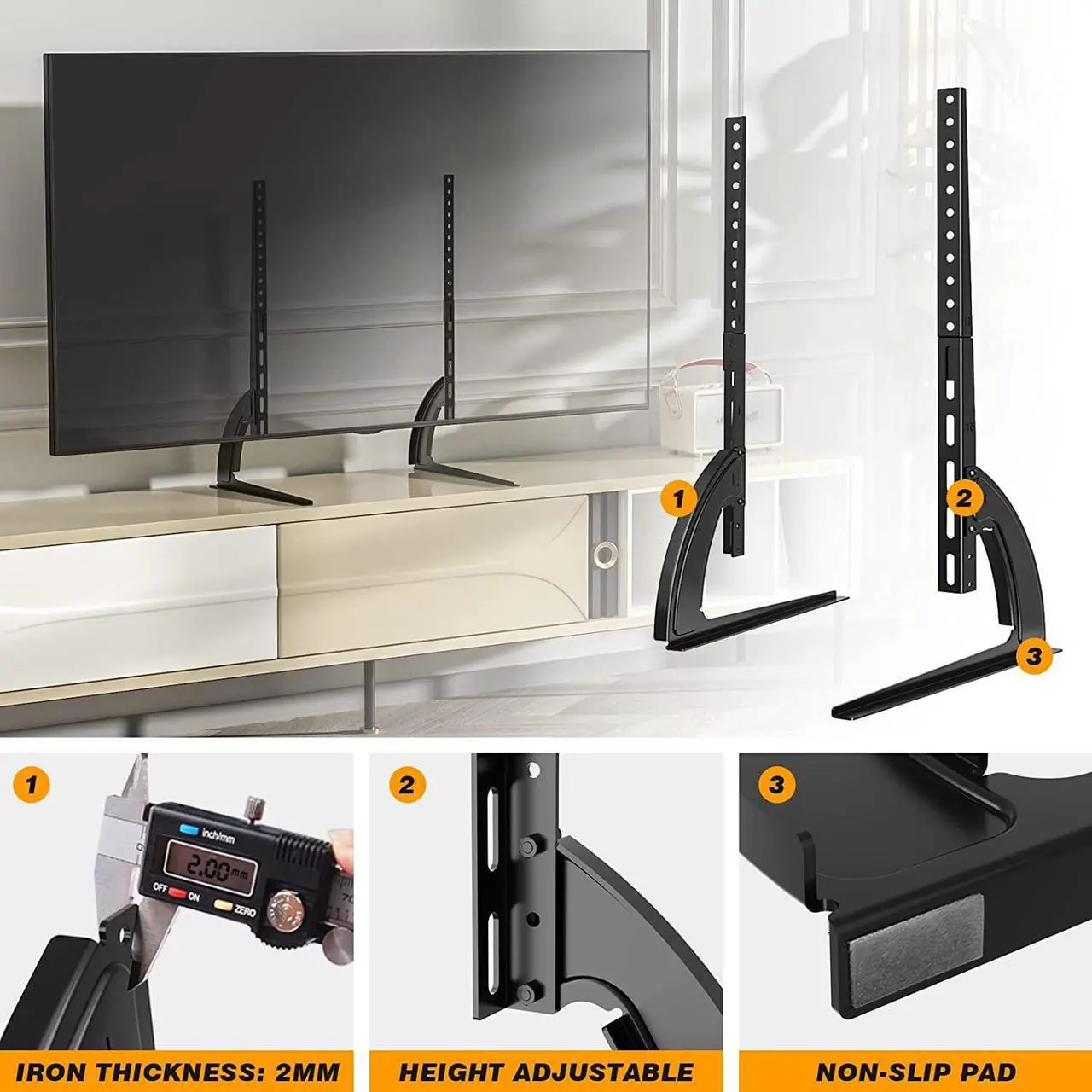 Alt view image 6 of 7 - 5Rcom TV Stand Mount, Universal TV Stand Tabletop for 22 to 65 inch Plasma LCD LED Flat Screen TVs, TV Legs, Holds up to 88lbs, Max VESA 800 x 500mm, Height Adjustable TV Base,